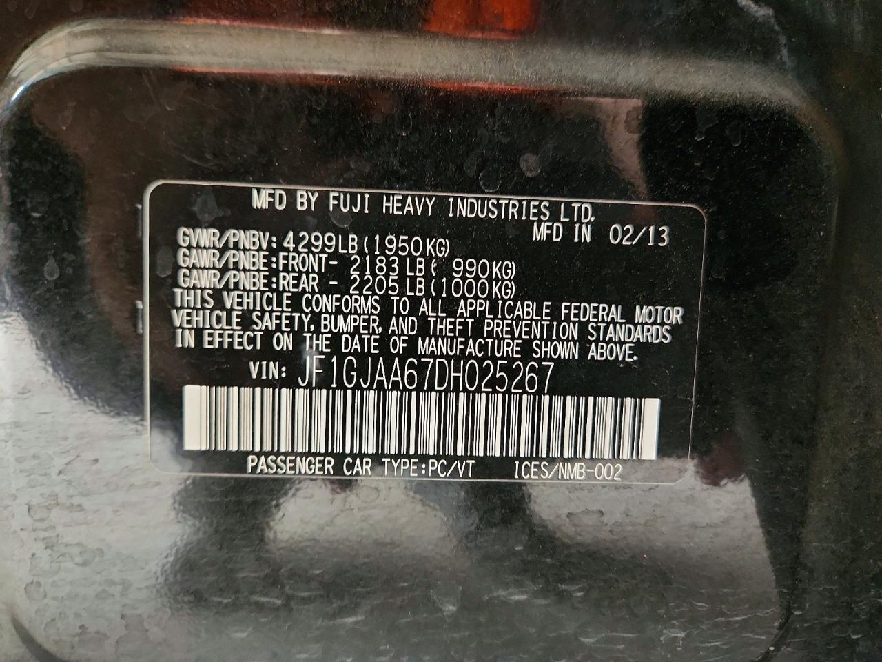 2013 Subaru Impreza Black vin: JF1GJAA67DH025267