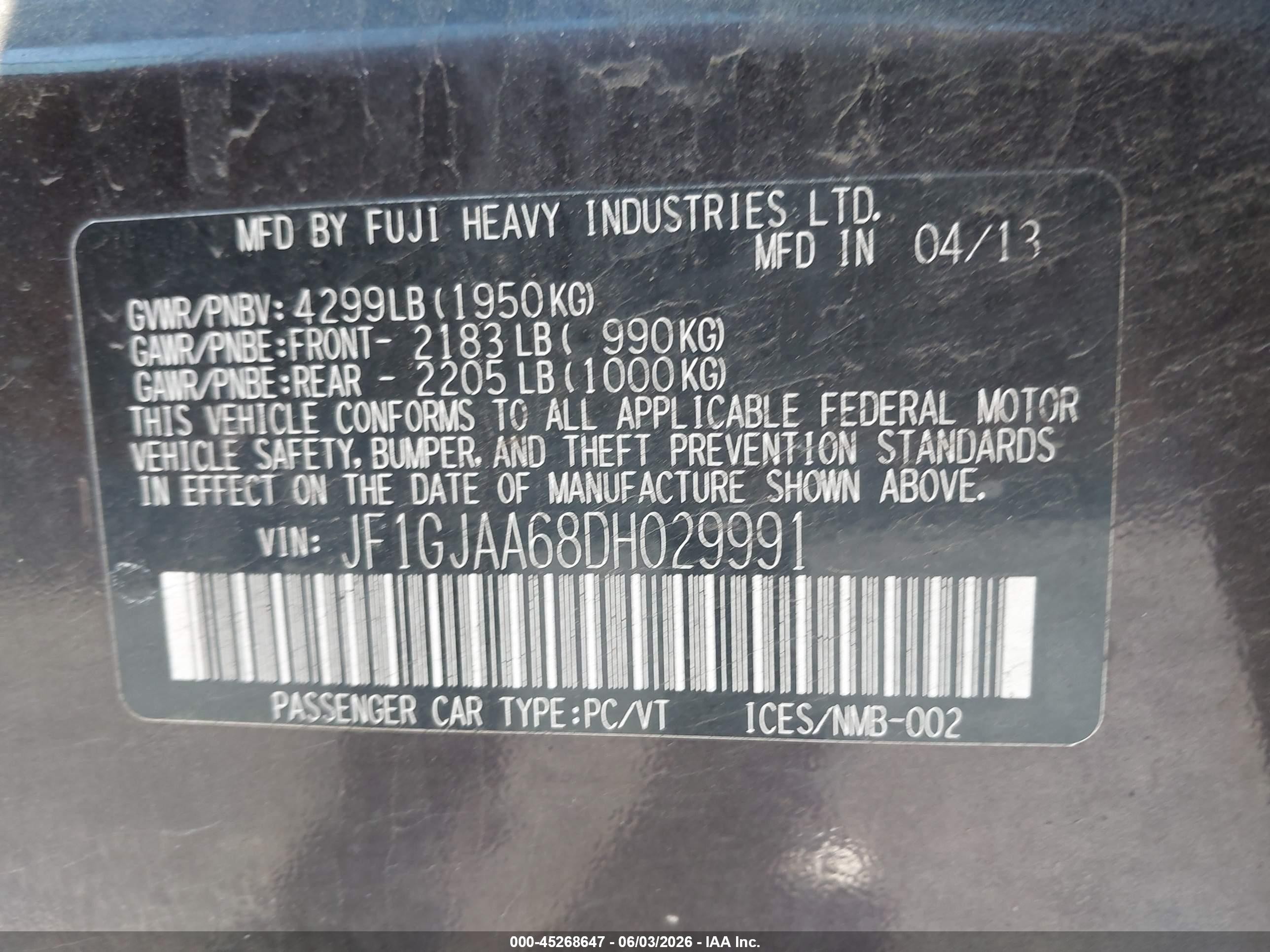2013 Subaru Impreza 2.0i Burgundy vin: JF1GJAA68DH029991