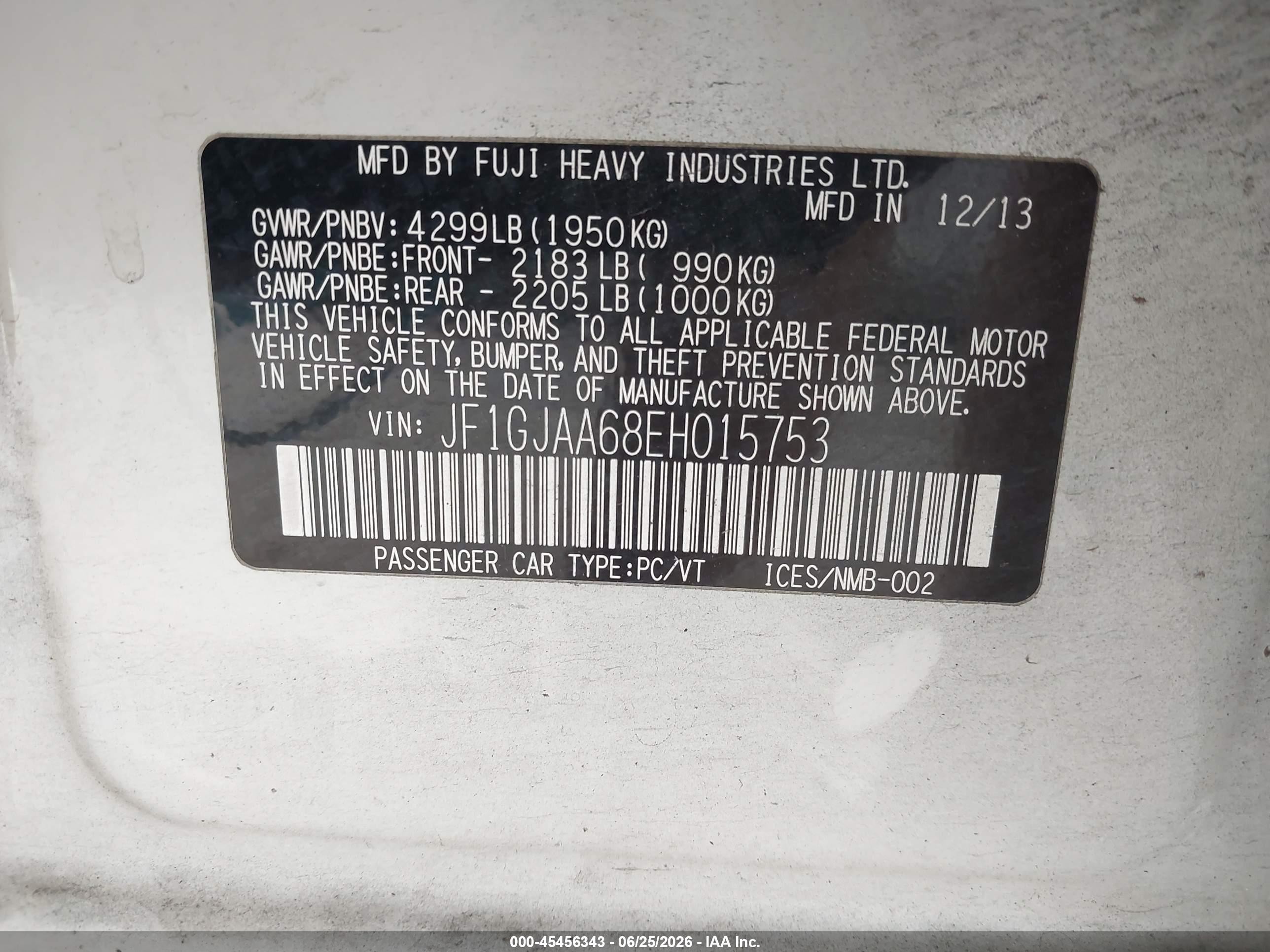 2014 Subaru Impreza 2.0i White vin: JF1GJAA68EH015753
