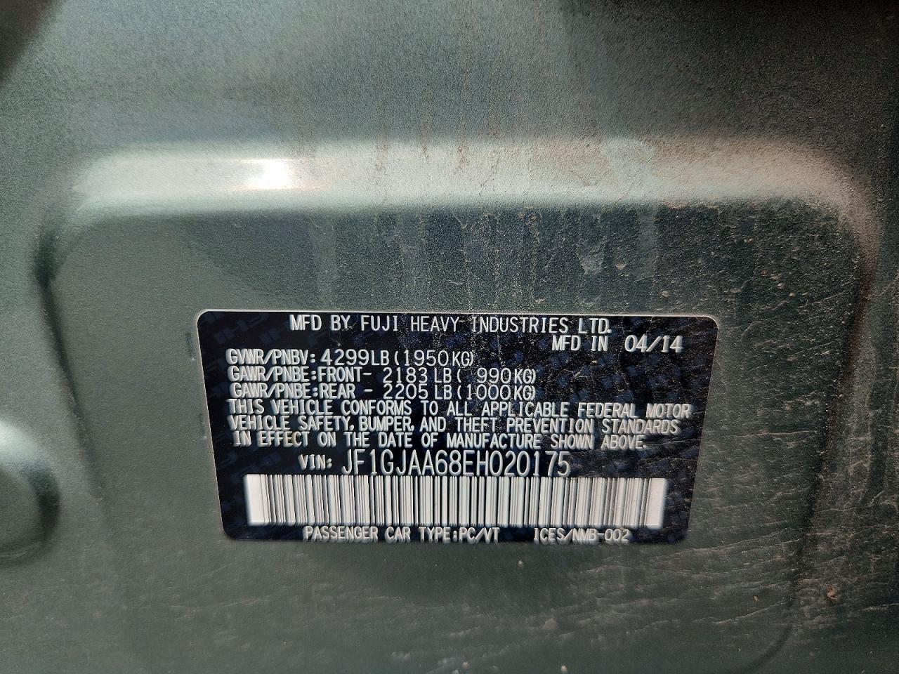 2014 Subaru Impreza Green vin: JF1GJAA68EH020175