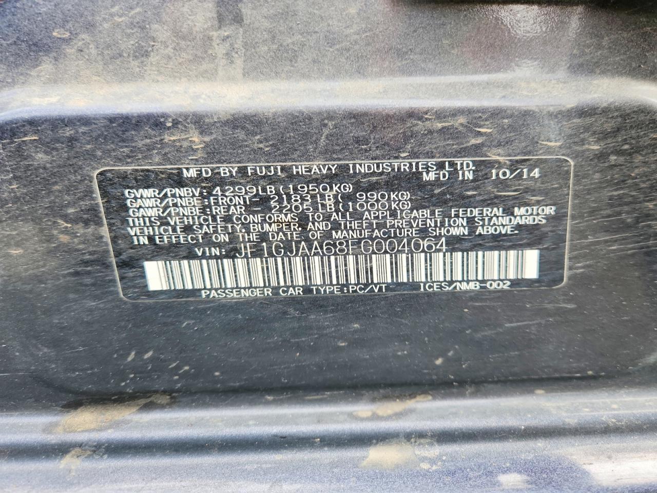 2015 Subaru Impreza Charcoal vin: JF1GJAA68FG004064