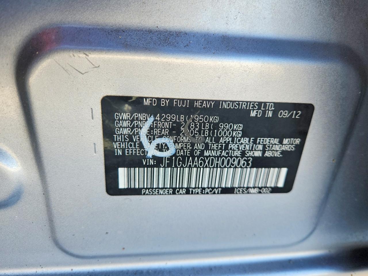 2013 Subaru Impreza Silver vin: JF1GJAA6XDH009063