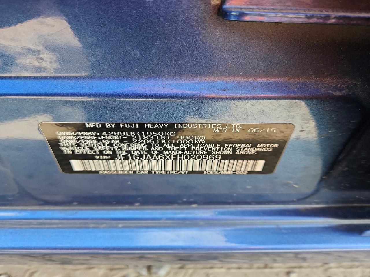 2015 Subaru Impreza Blue vin: JF1GJAA6XFH020969