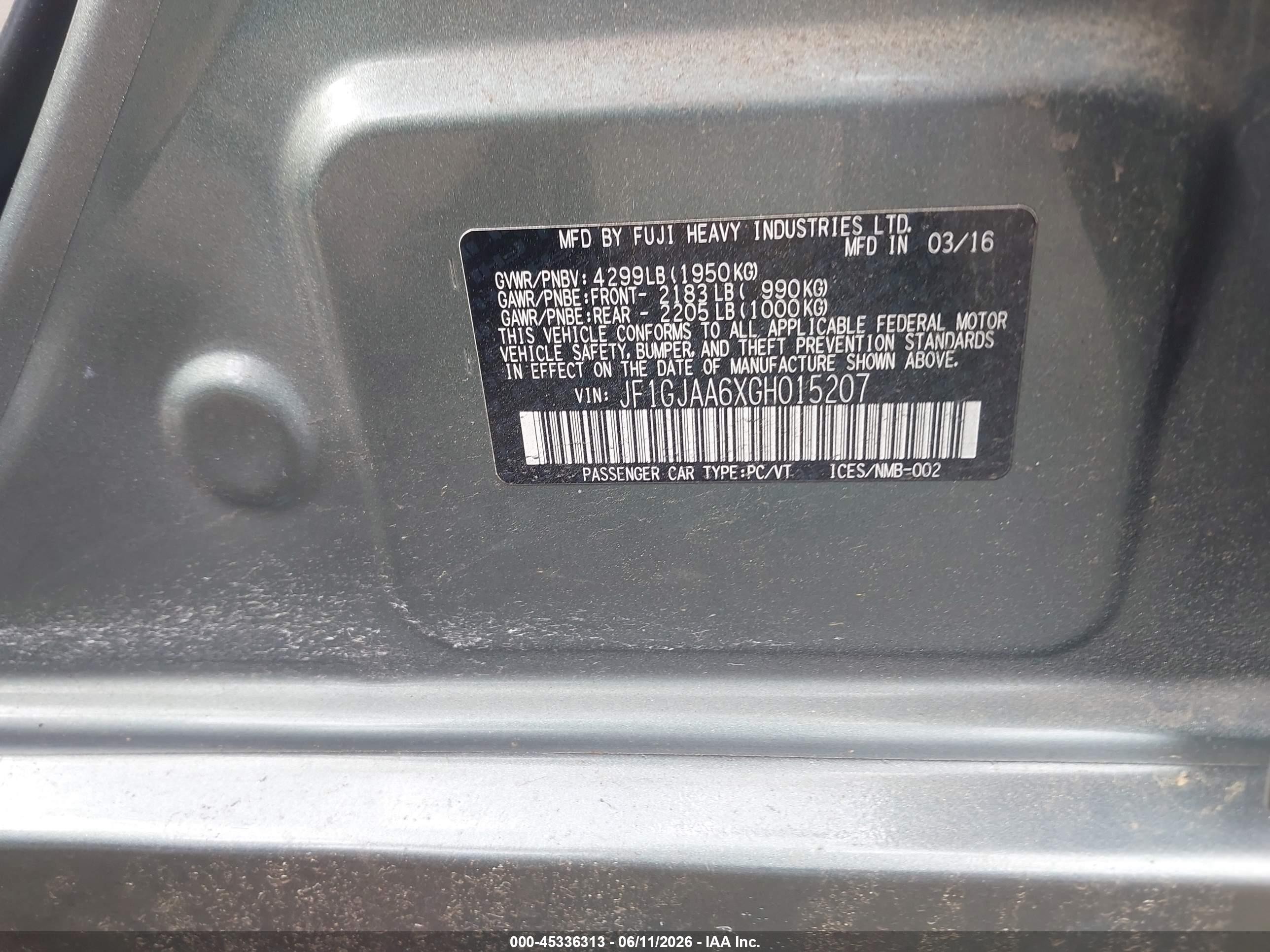2016 Subaru Impreza 2.0i Green vin: JF1GJAA6XGH015207