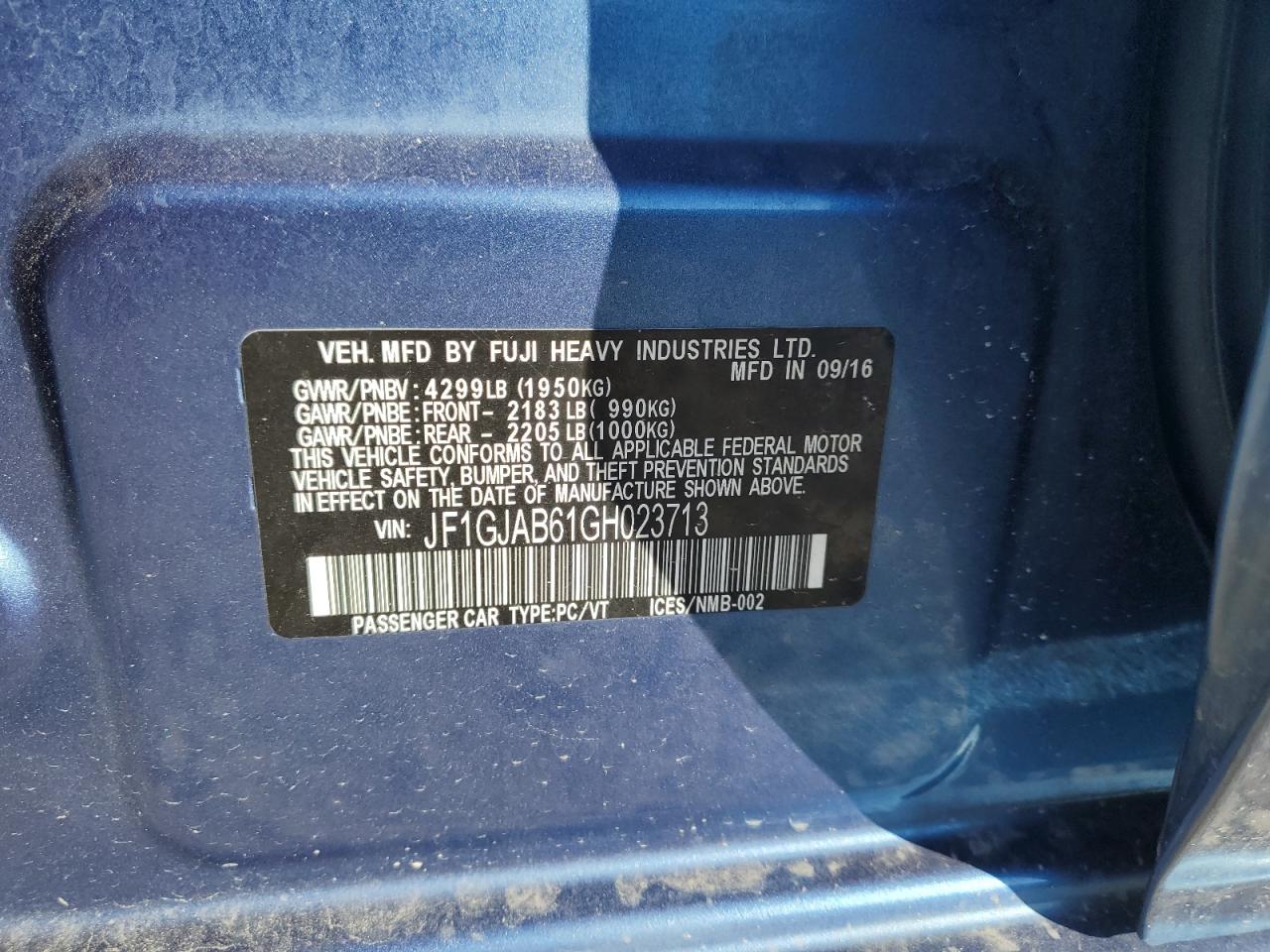2016 Subaru Impreza Premium Blue vin: JF1GJAB61GH023713