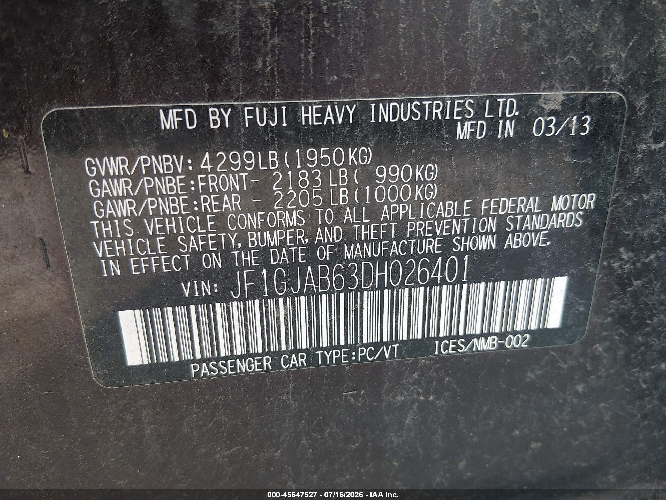 2013 Subaru Impreza 2.0i Premium Purple vin: JF1GJAB63DH026401