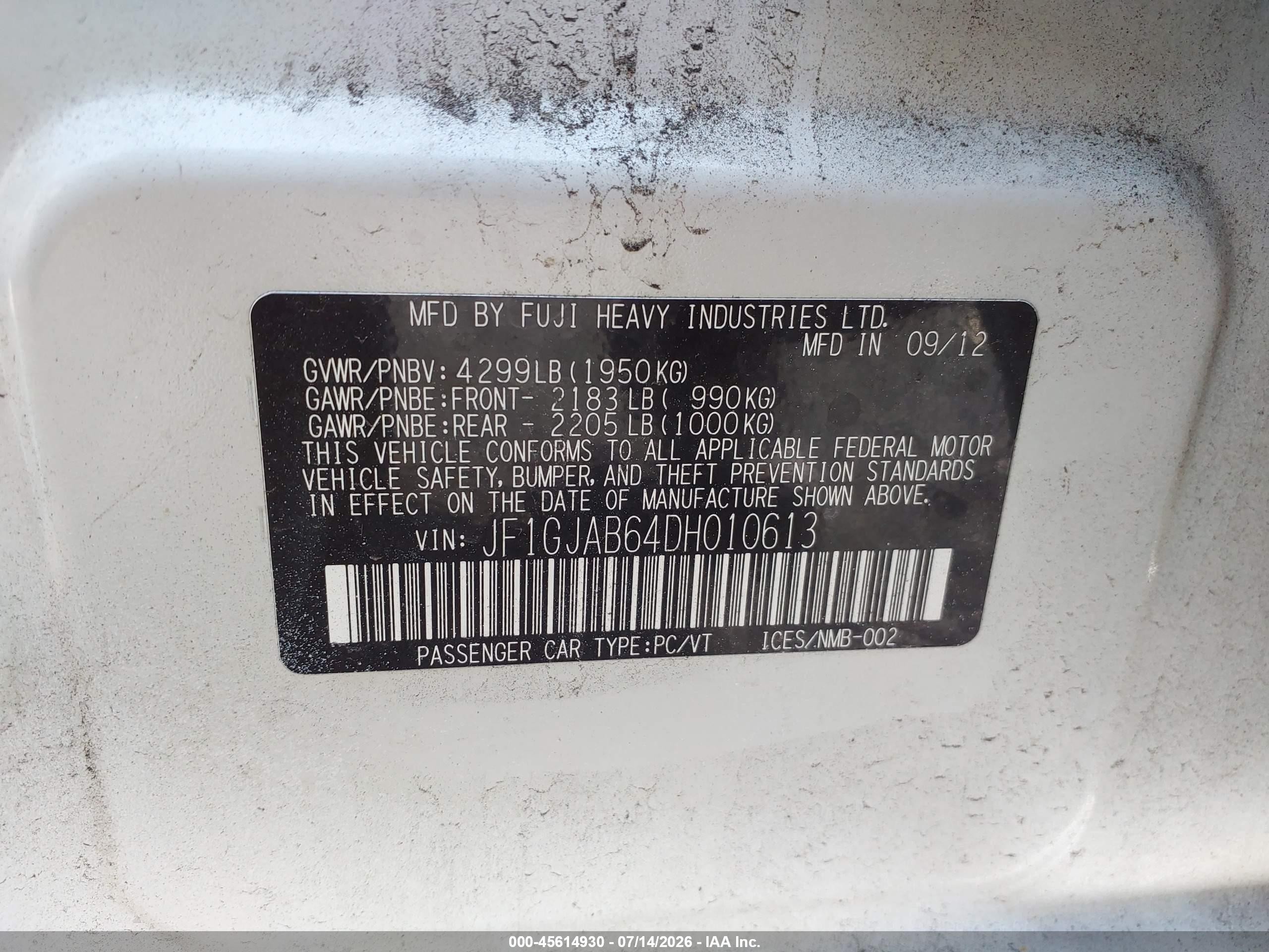 2013 Subaru Impreza 2.0i Premium White vin: JF1GJAB64DH010613