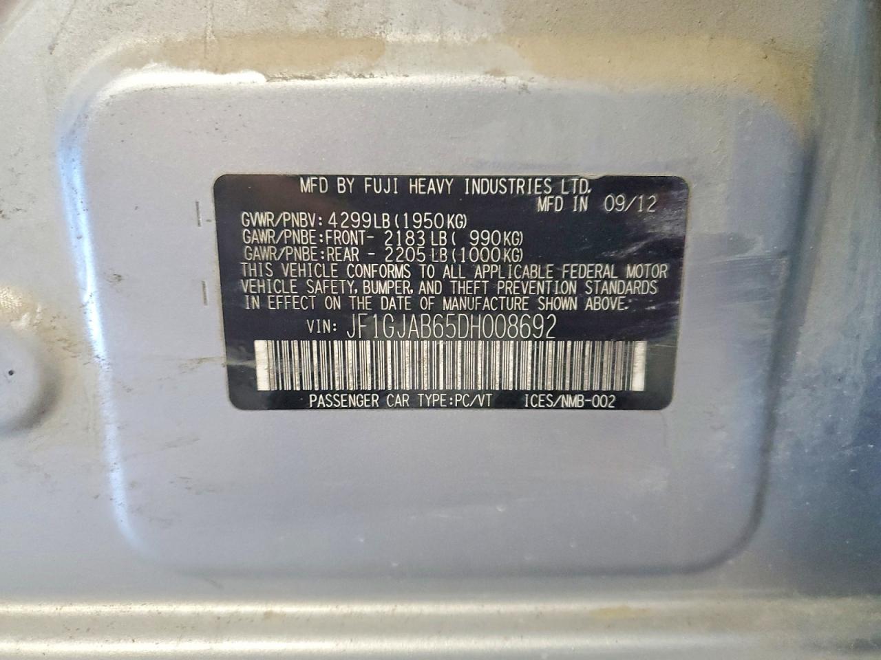 2013 Subaru Impreza Premium Silver vin: JF1GJAB65DH008692