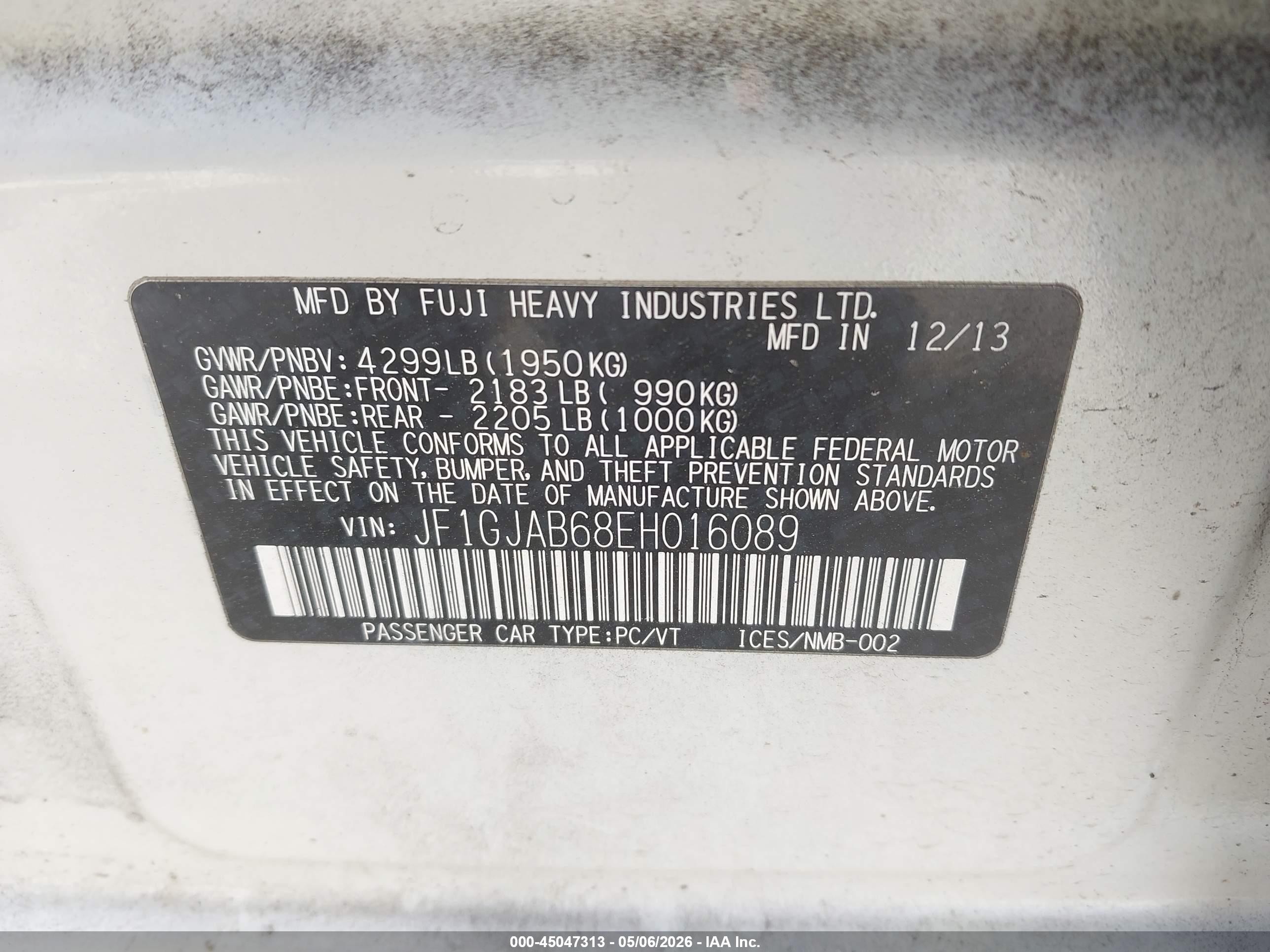 2014 Subaru Impreza 2.0i Premium White vin: JF1GJAB68EH016089