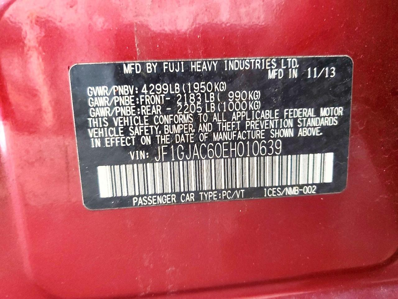 2014 Subaru Impreza Premium Red vin: JF1GJAC60EH010639