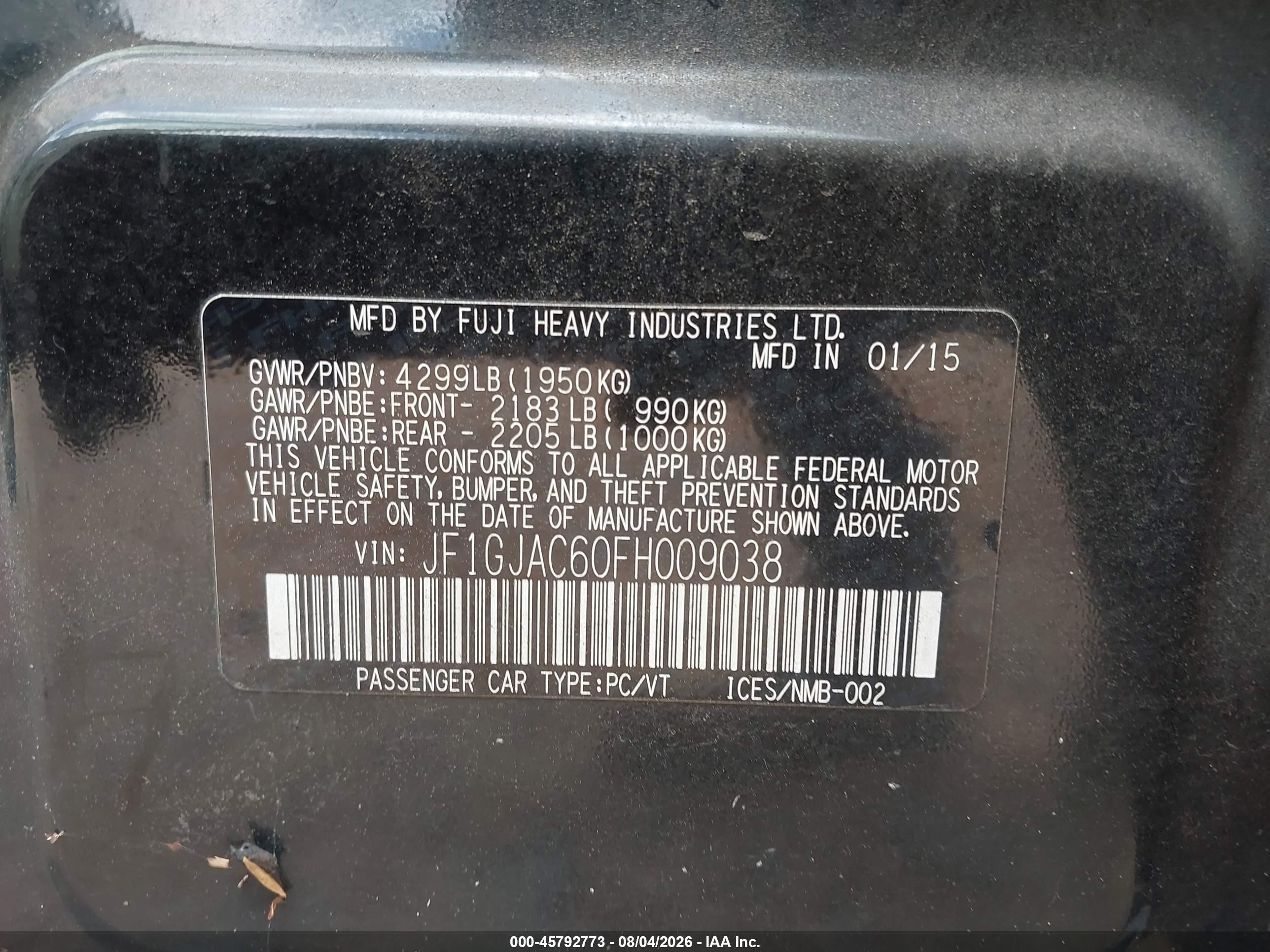 2015 Subaru Impreza 2.0i Premium Black vin: JF1GJAC60FH009038
