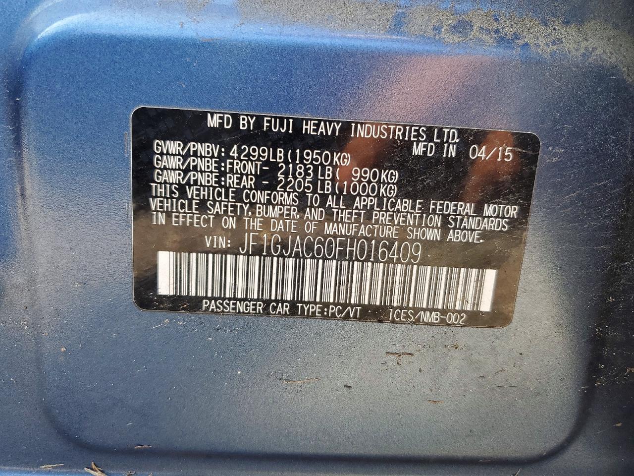2015 Subaru Impreza Premium Синий vin: JF1GJAC60FH016409