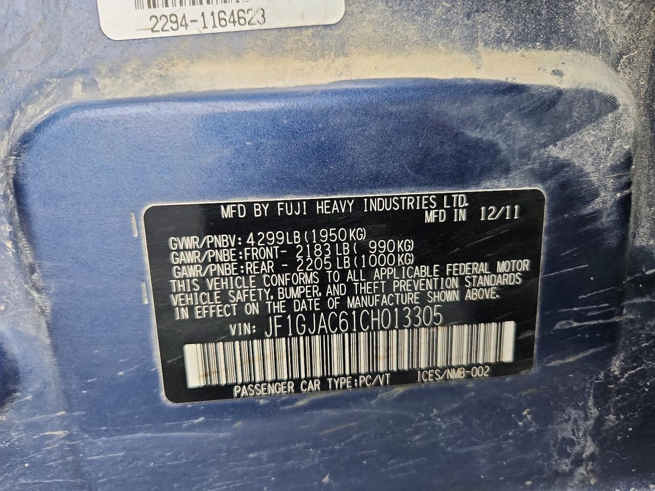 2012 Subaru Impreza Premium Blue vin: JF1GJAC61CH013305
