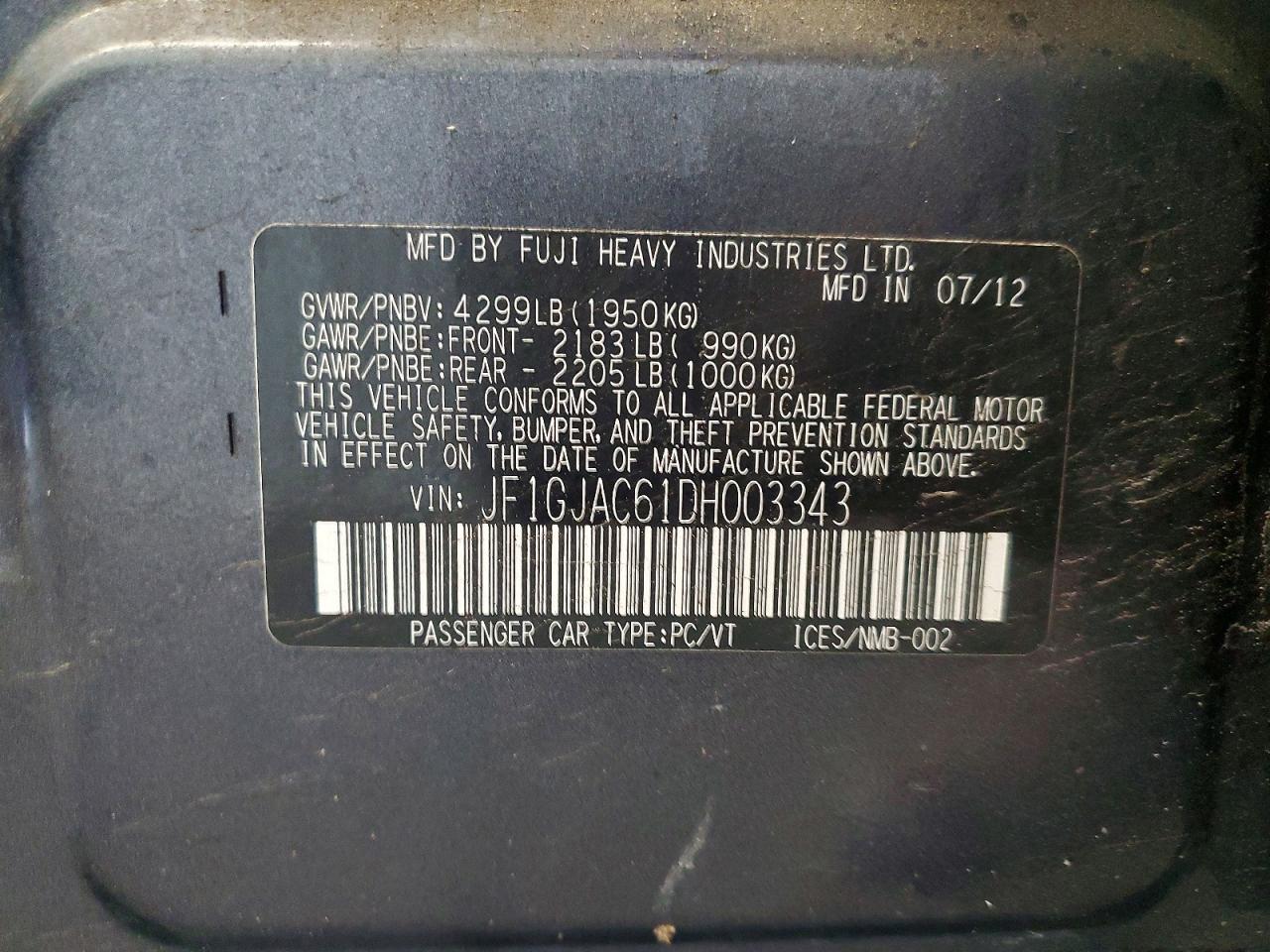 2013 Subaru Impreza Premium Серый vin: JF1GJAC61DH003343