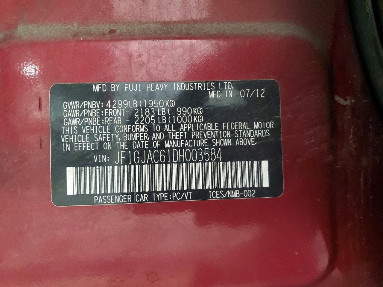 2013 Subaru Impreza Premium Maroon vin: JF1GJAC61DH003584