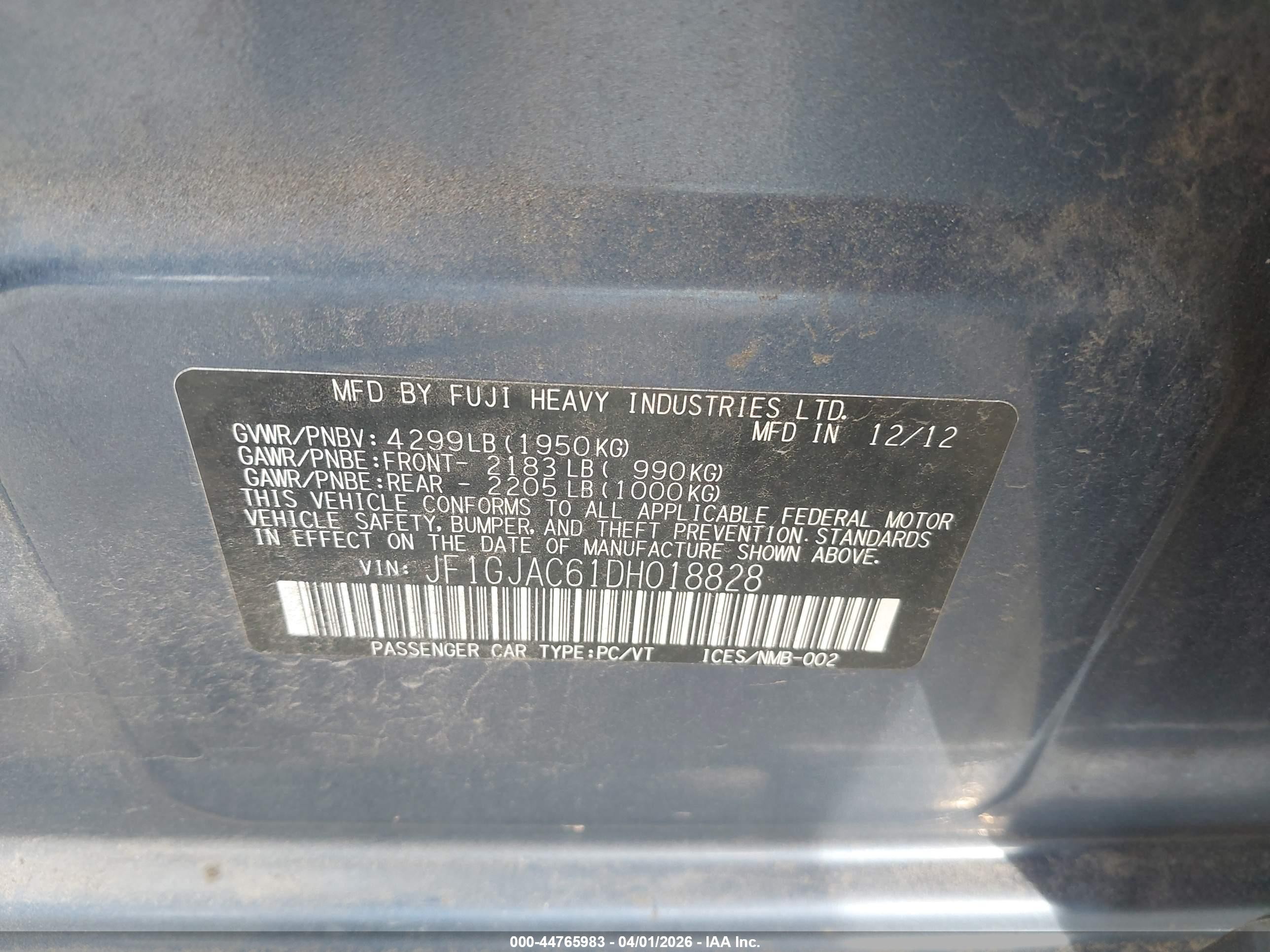 2013 Subaru Impreza 2.0i Premium Blue vin: JF1GJAC61DH018828