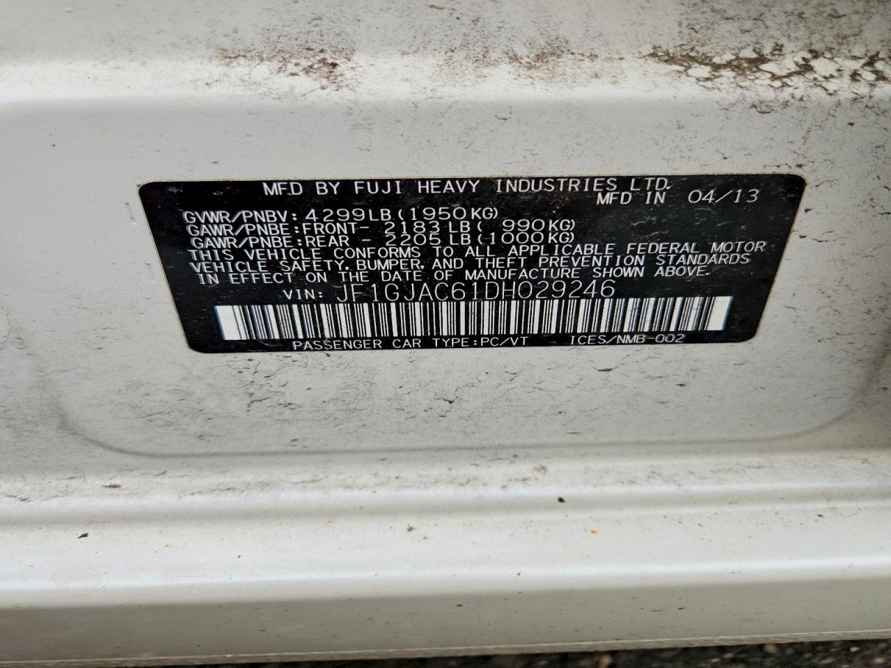 2013 Subaru Impreza Premium White vin: JF1GJAC61DH029246