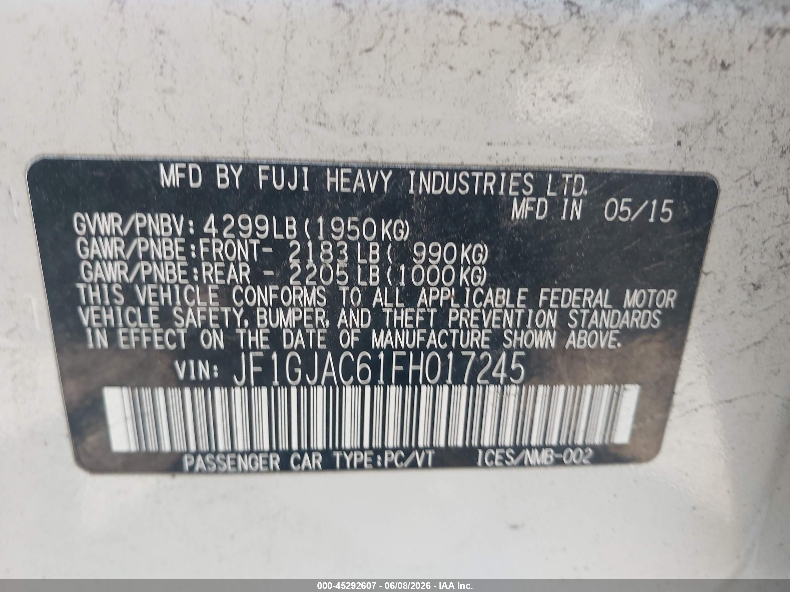2015 Subaru Impreza 2.0i Premium Белый vin: JF1GJAC61FH017245