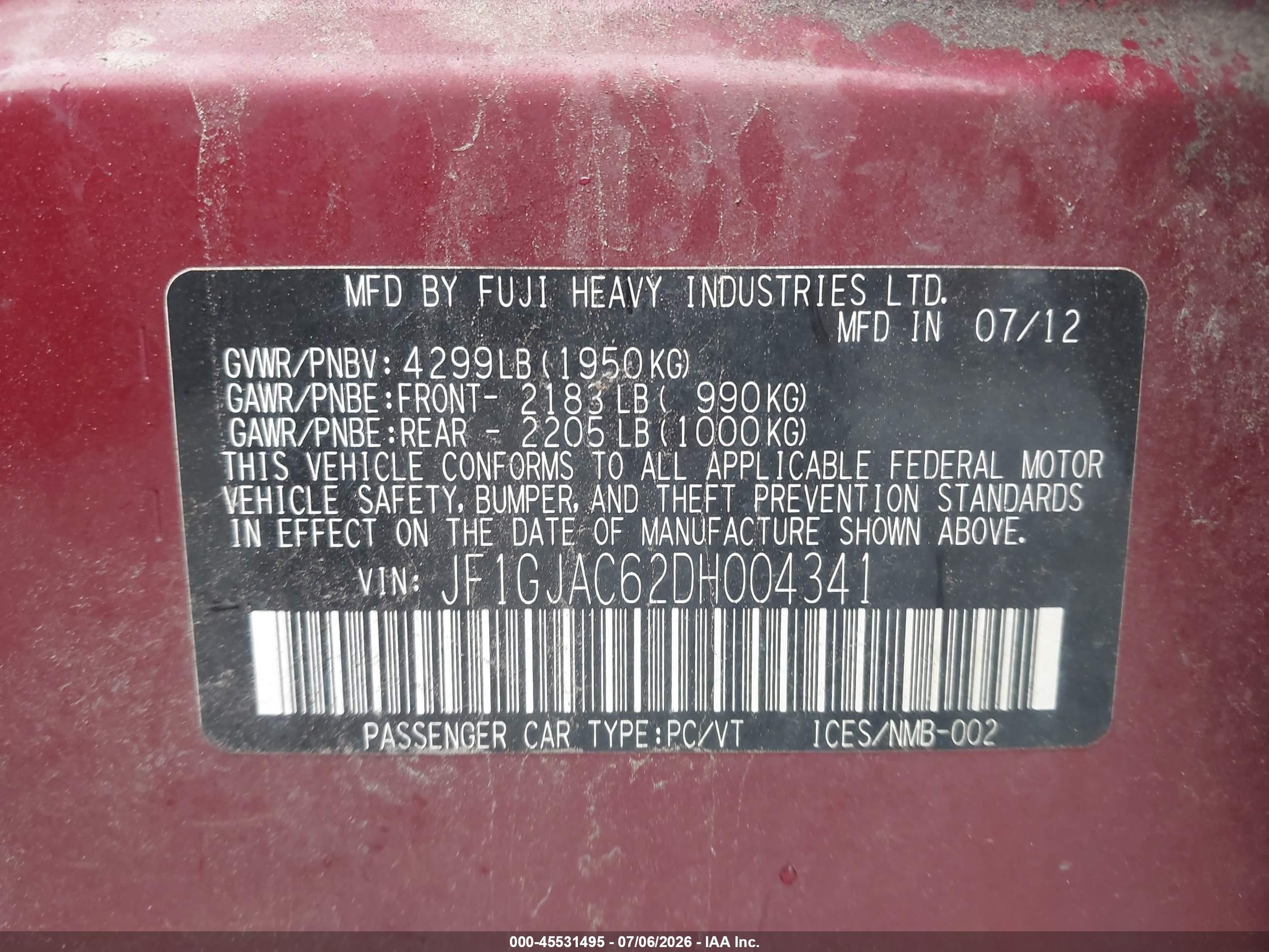 2013 Subaru Impreza 2.0i Premium Red vin: JF1GJAC62DH004341