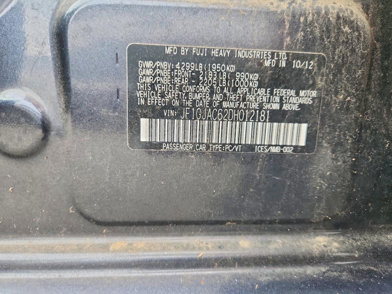 2013 Subaru Impreza Premium Gray vin: JF1GJAC62DH012181