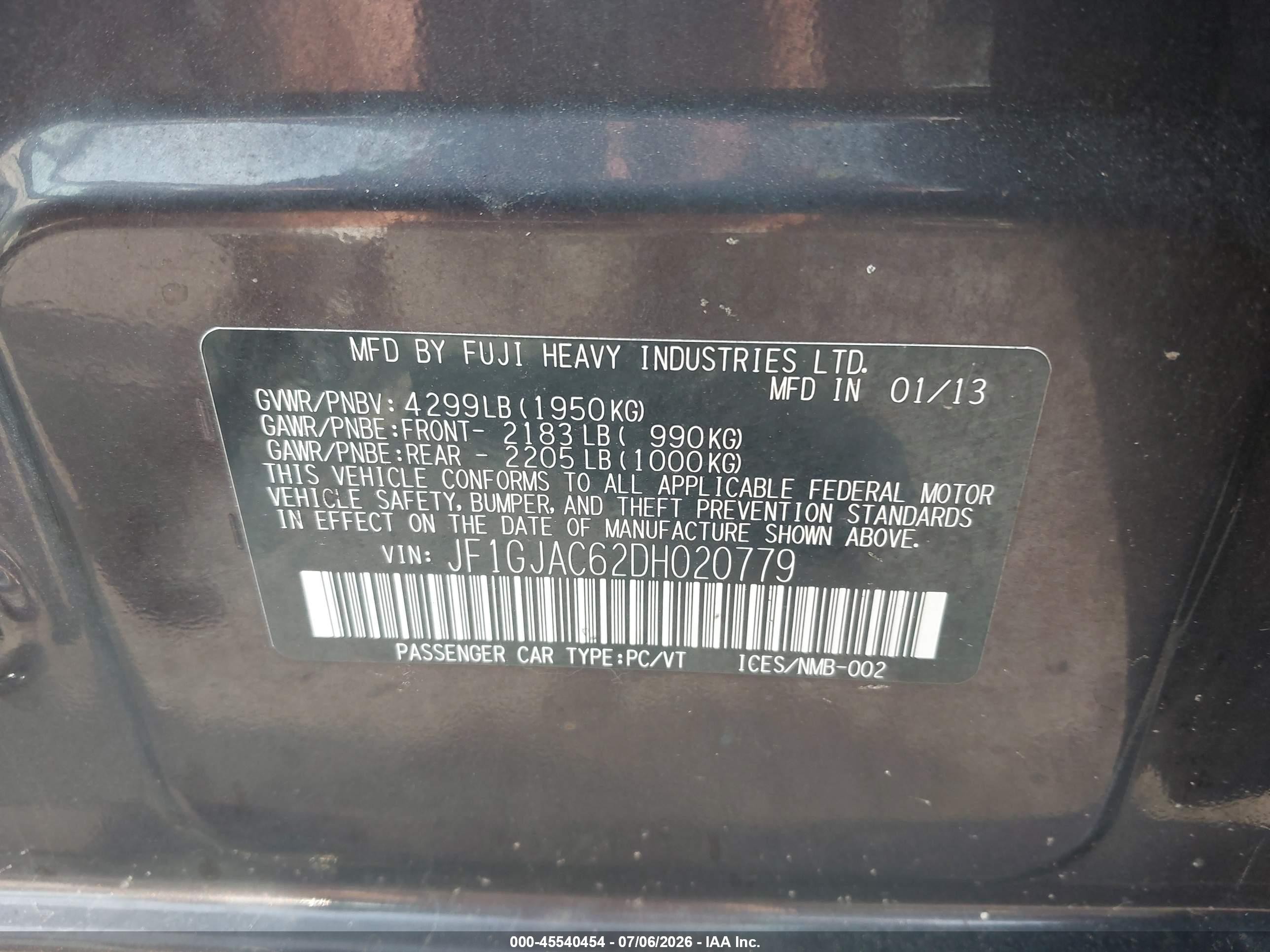 2013 Subaru Impreza 2.0i Premium Black vin: JF1GJAC62DH020779