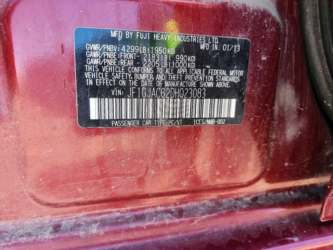 2013 Subaru Impreza Premium Красный vin: JF1GJAC62DH023083