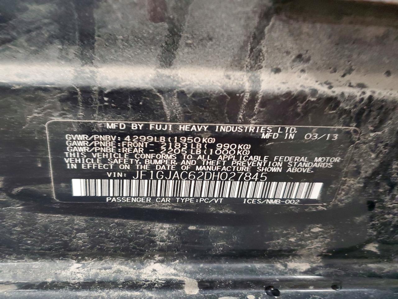 2013 Subaru Impreza Premium Black vin: JF1GJAC62DH027845