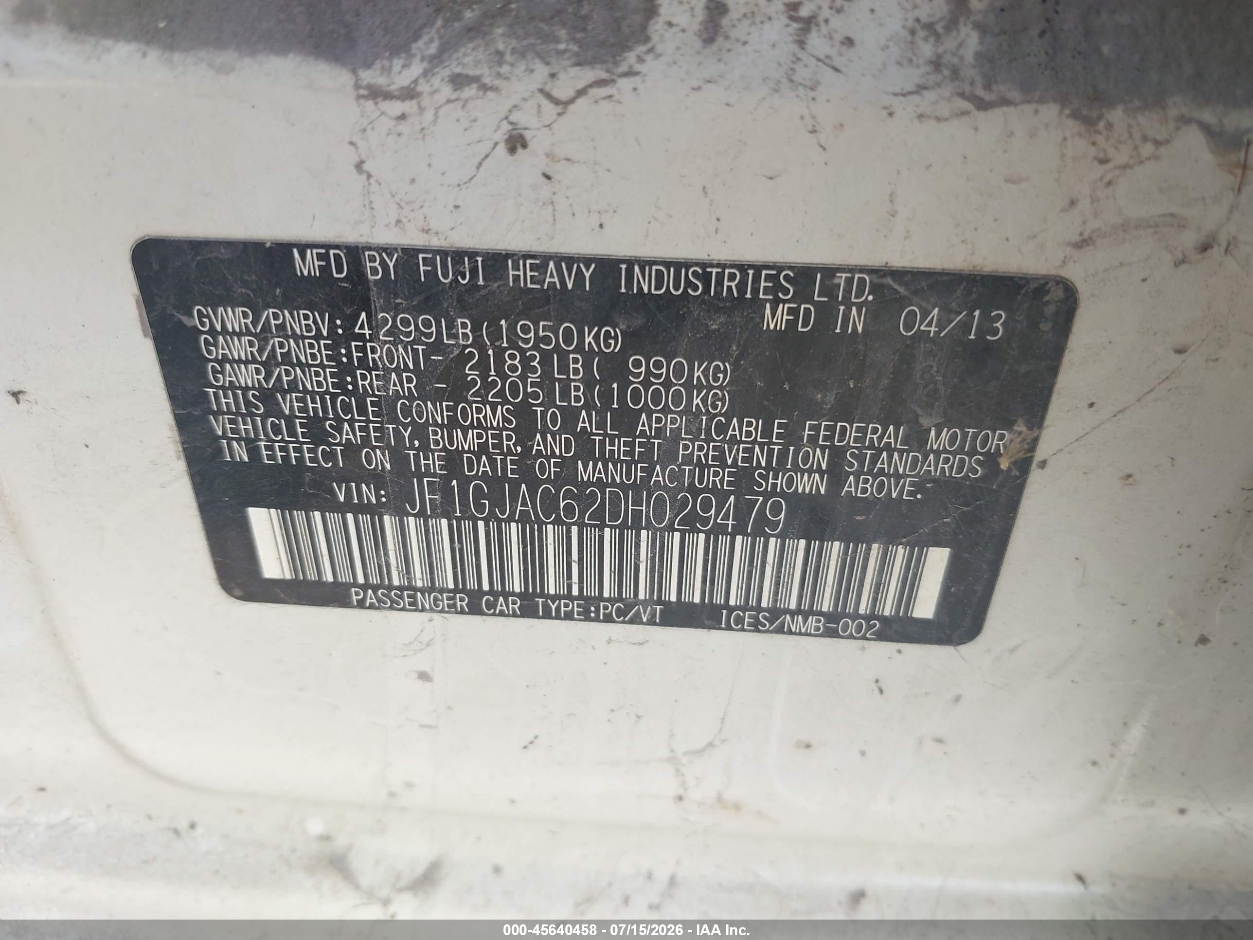 2013 Subaru Impreza 2.0i Premium White vin: JF1GJAC62DH029479