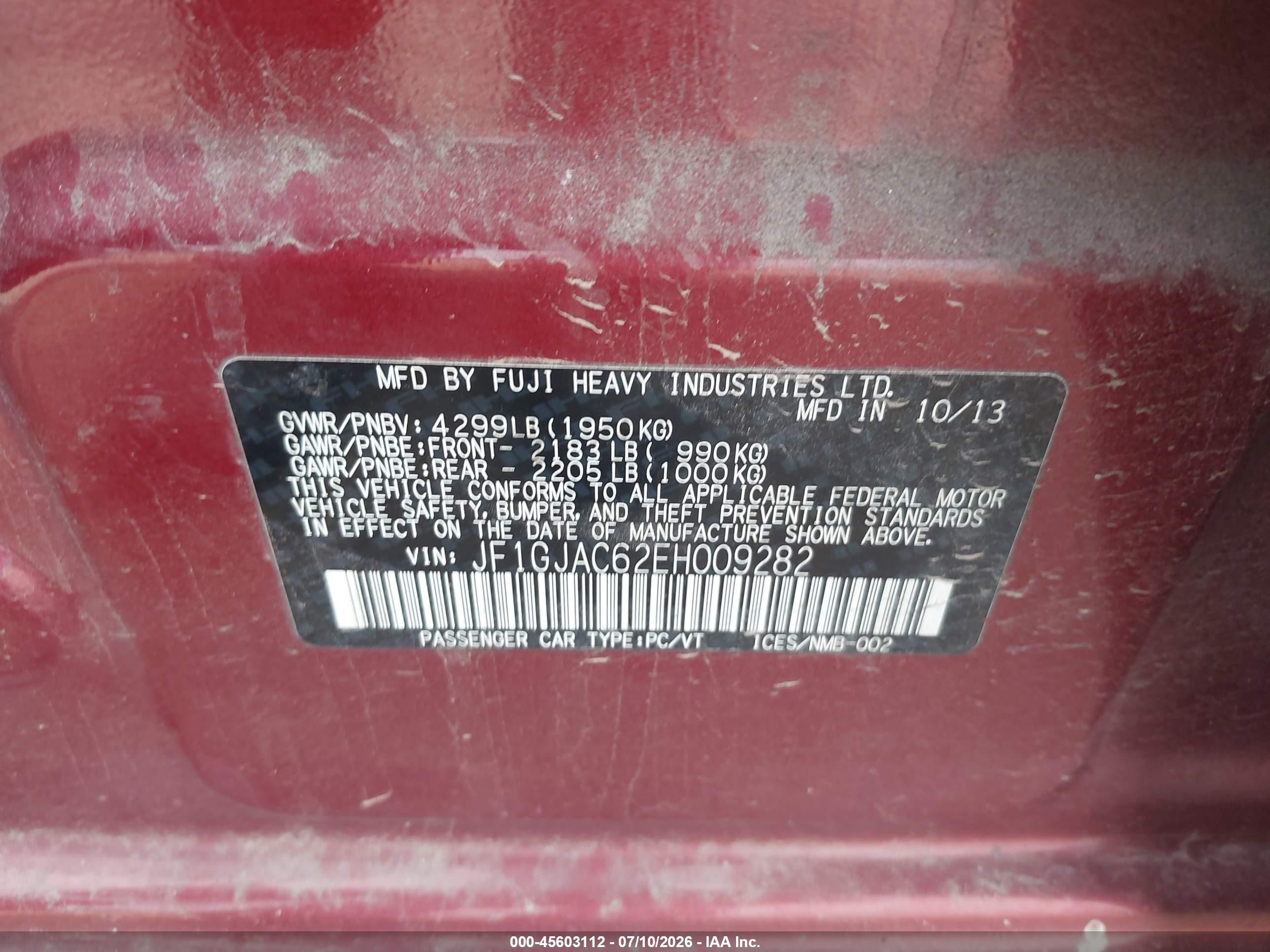 2014 Subaru Impreza 2.0i Premium Red vin: JF1GJAC62EH009282