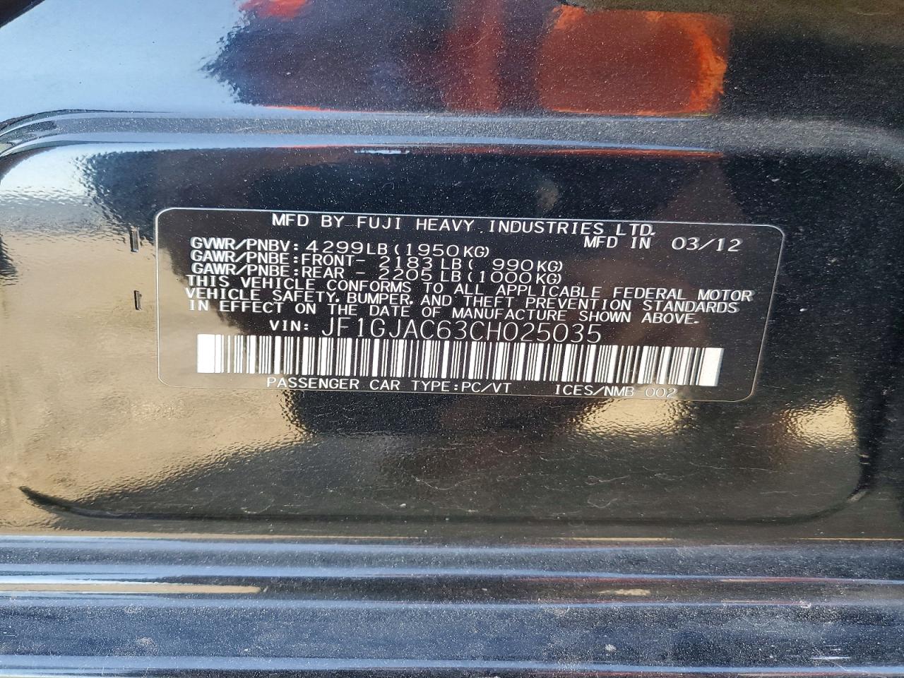 2012 Subaru Impreza Premium Black vin: JF1GJAC63CH025035