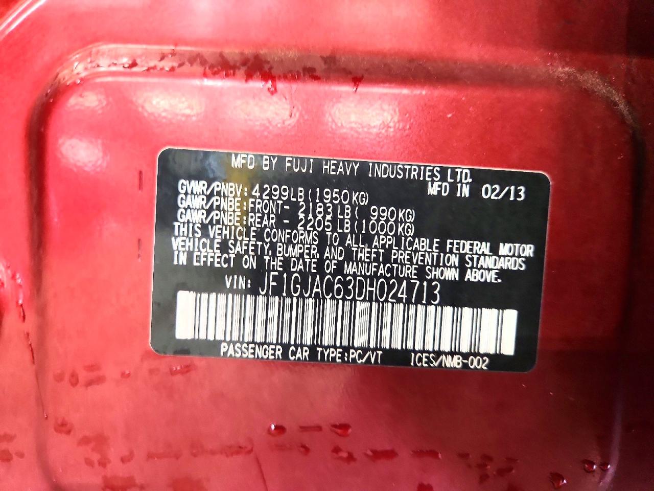 2013 Subaru Impreza Premium Red vin: JF1GJAC63DH024713
