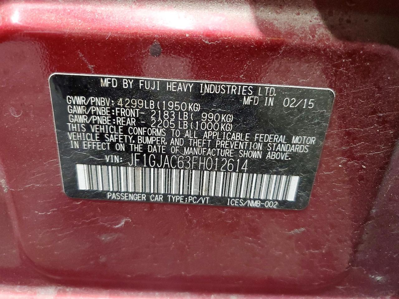 2015 Subaru Impreza Premium Burgundy vin: JF1GJAC63FH012614
