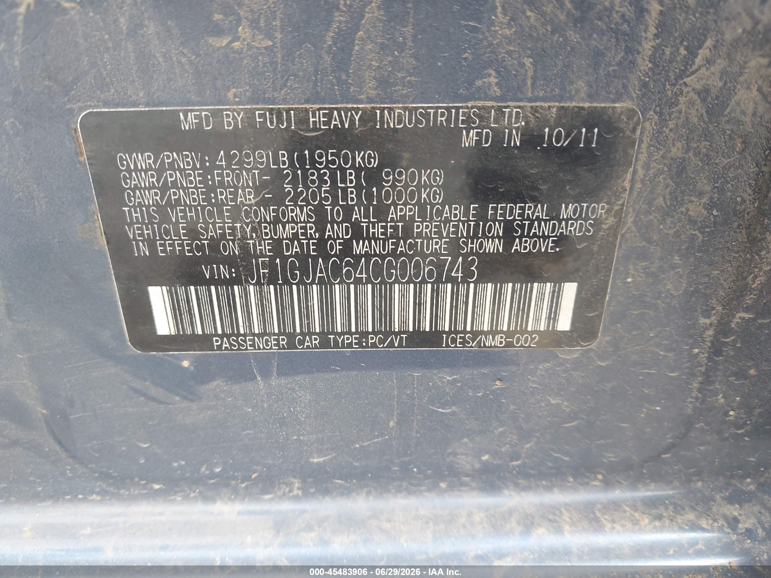 2012 Subaru Impreza 2.0i Premium Blue vin: JF1GJAC64CG006743
