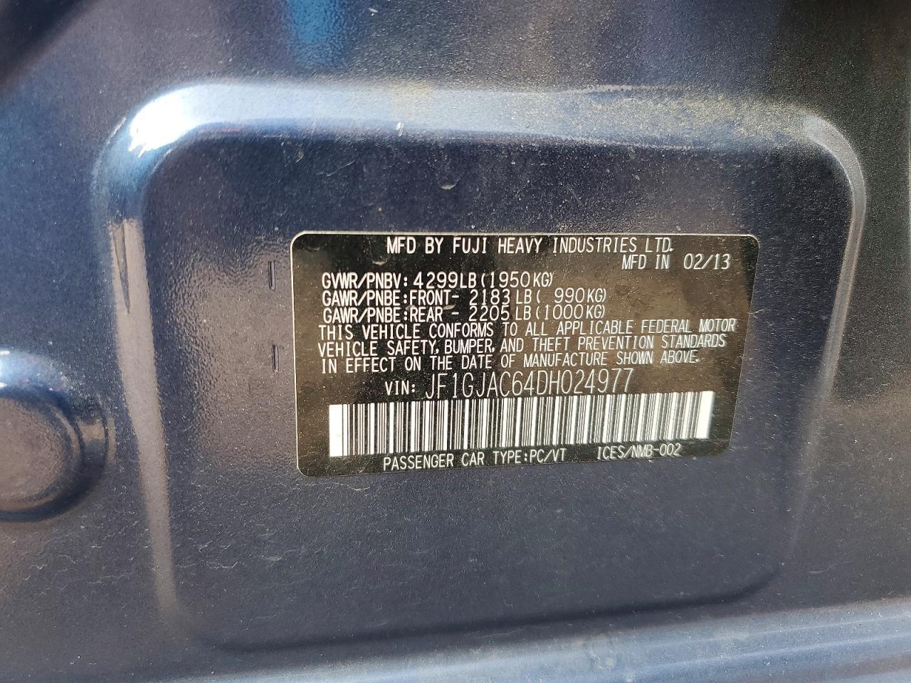 2013 Subaru Impreza Premium Blue vin: JF1GJAC64DH024977