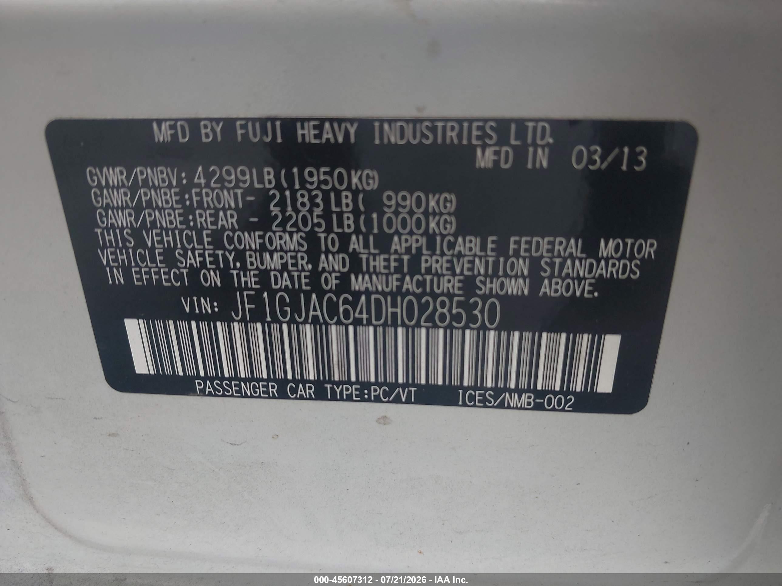 2013 Subaru Impreza 2.0i Premium White vin: JF1GJAC64DH028530
