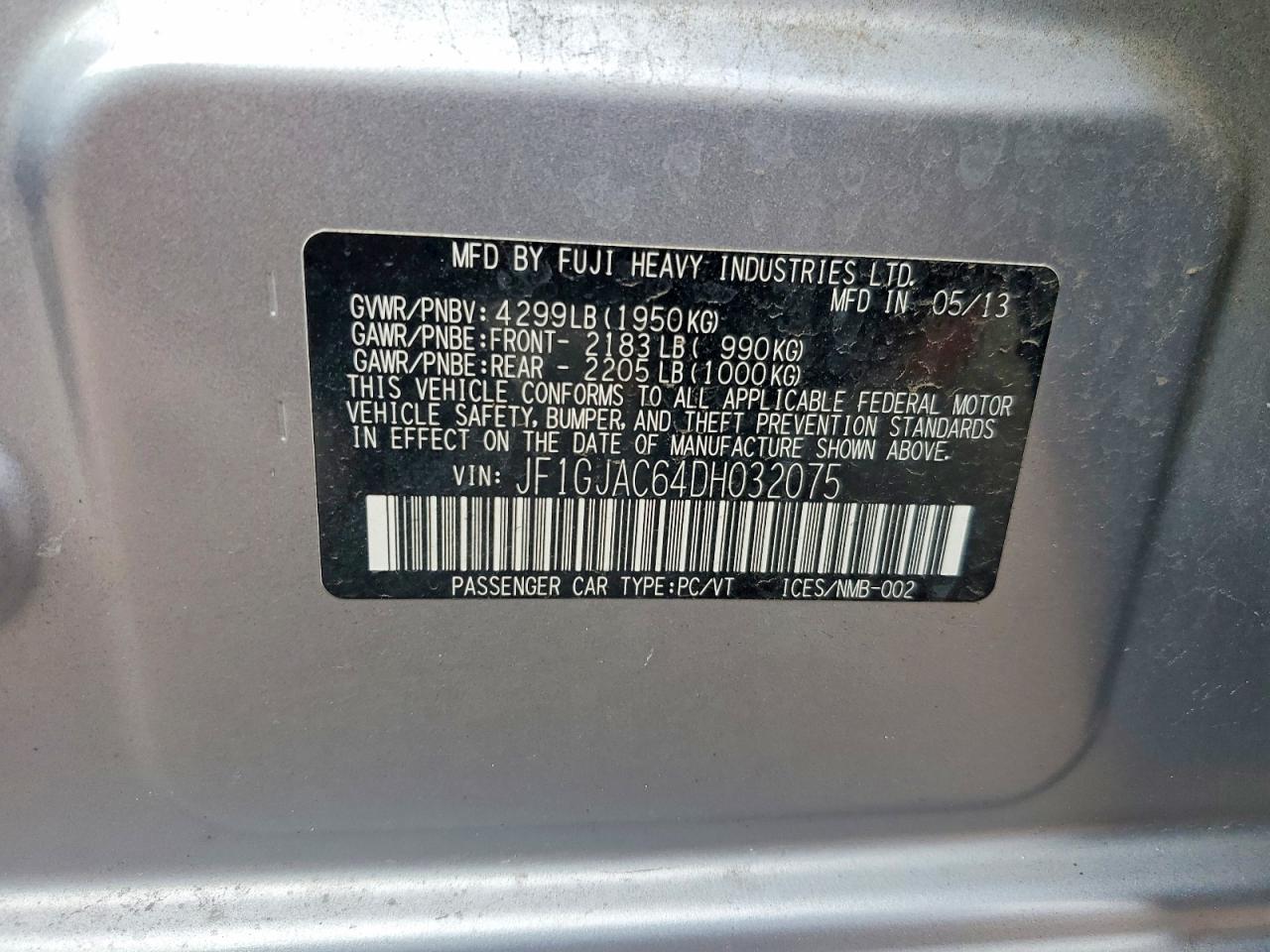 2013 Subaru Impreza Premium Silver vin: JF1GJAC64DH032075