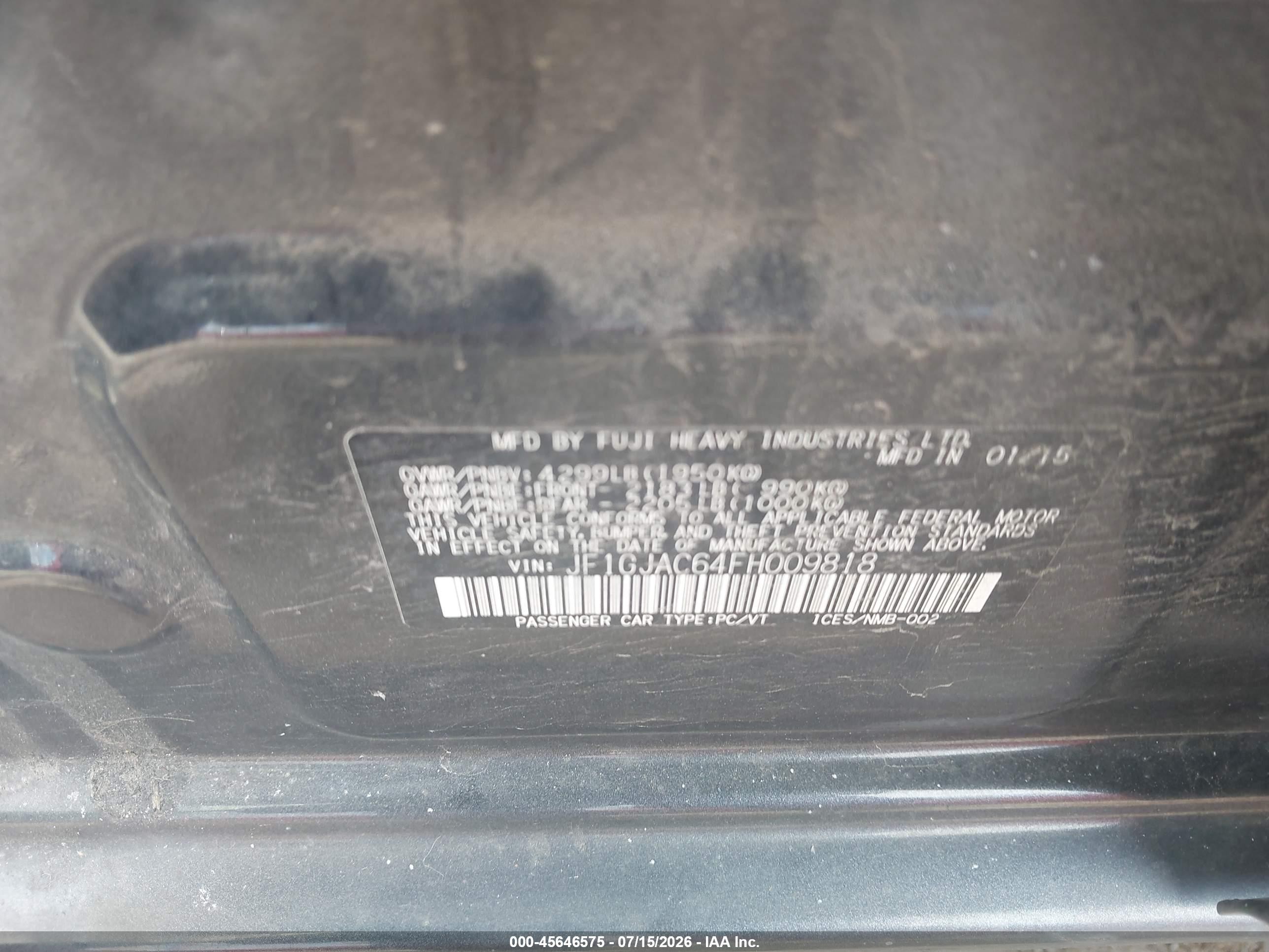2015 Subaru Impreza 2.0i Premium Gray vin: JF1GJAC64FH009818