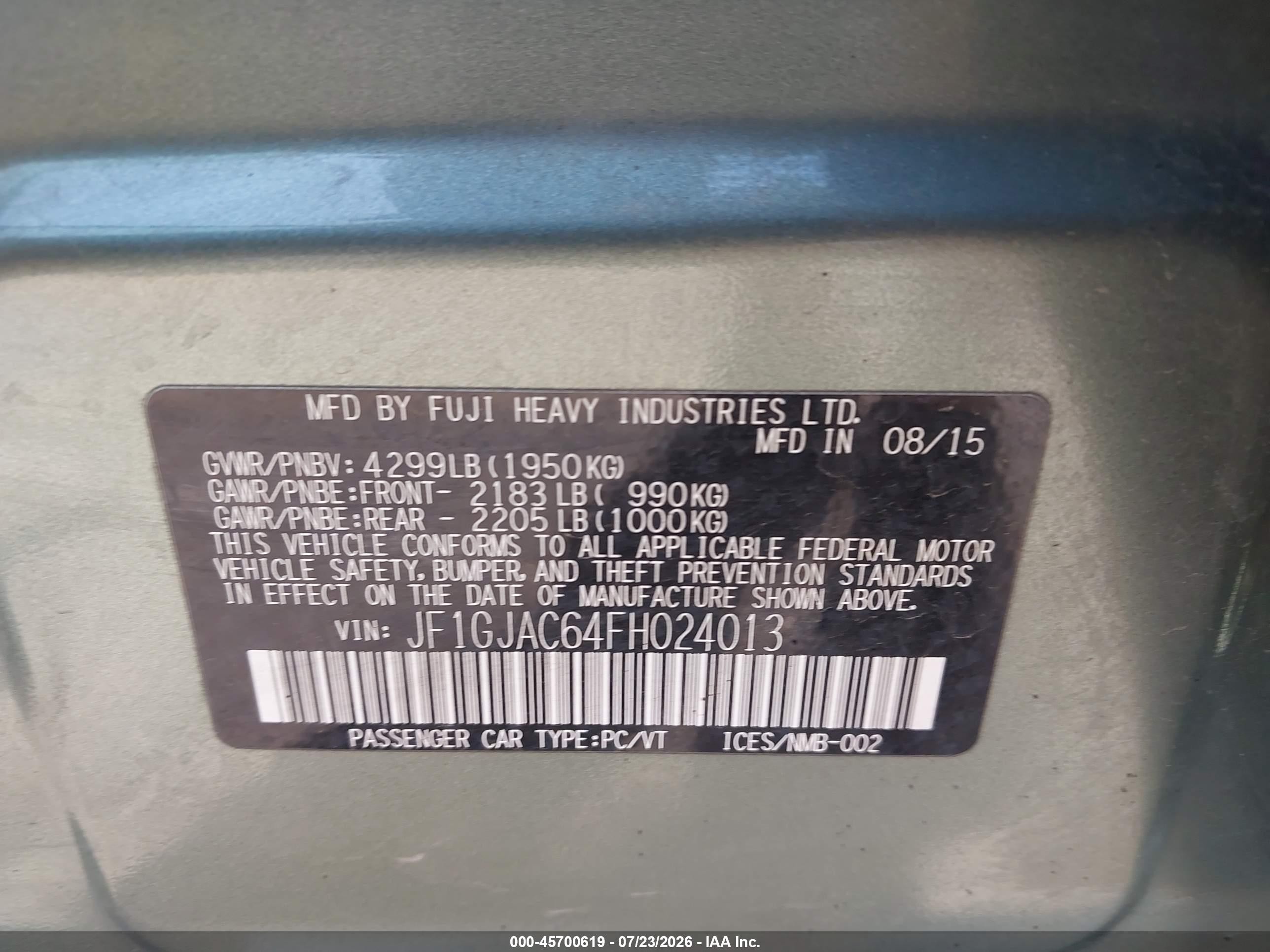 2015 Subaru Impreza 2.0i Premium Зеленый vin: JF1GJAC64FH024013