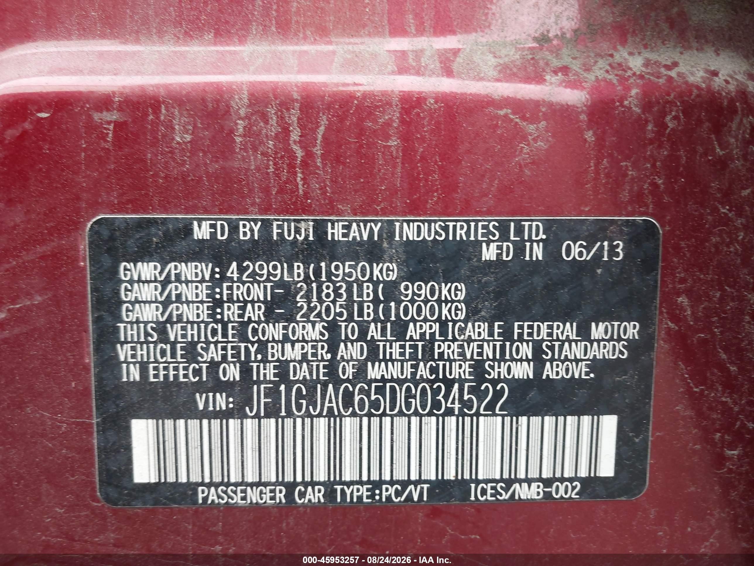 2013 Subaru Impreza 2.0i Premium Red vin: JF1GJAC65DG034522