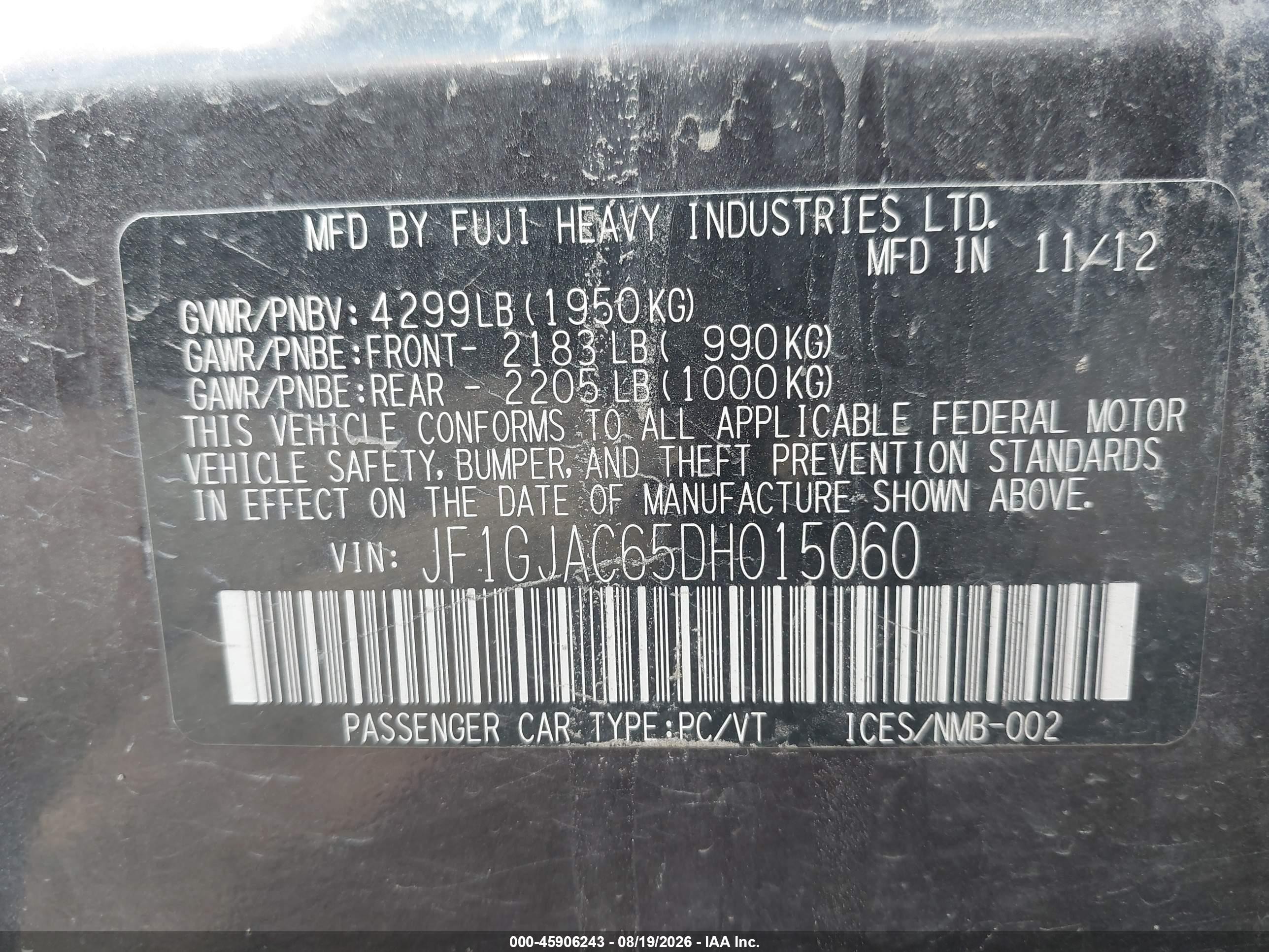 2013 Subaru Impreza 2.0i Premium Фиолетовый vin: JF1GJAC65DH015060
