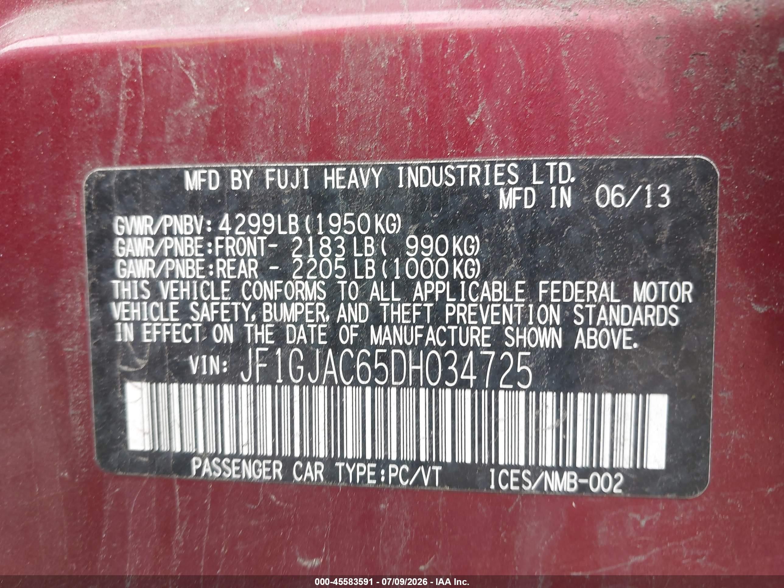 2013 Subaru Impreza 2.0i Premium Maroon vin: JF1GJAC65DH034725