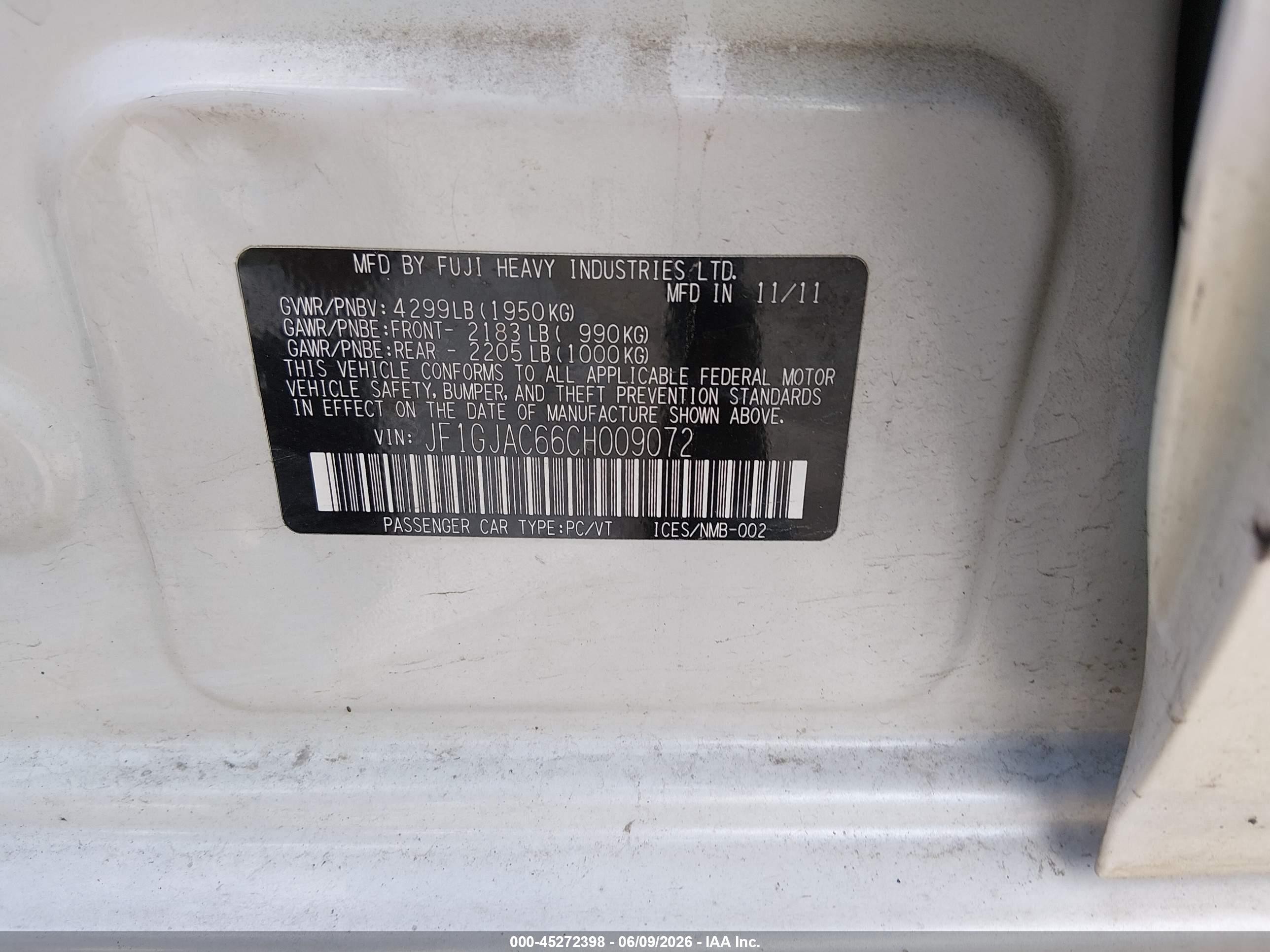 2012 Subaru Impreza 2.0i Premium White vin: JF1GJAC66CH009072