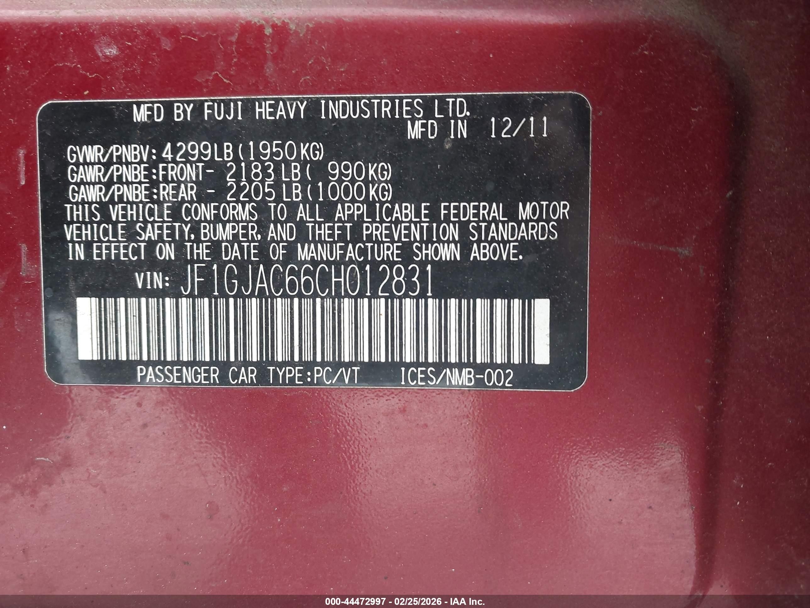 2012 Subaru Impreza 2.0i Premium Champagne vin: JF1GJAC66CH012831