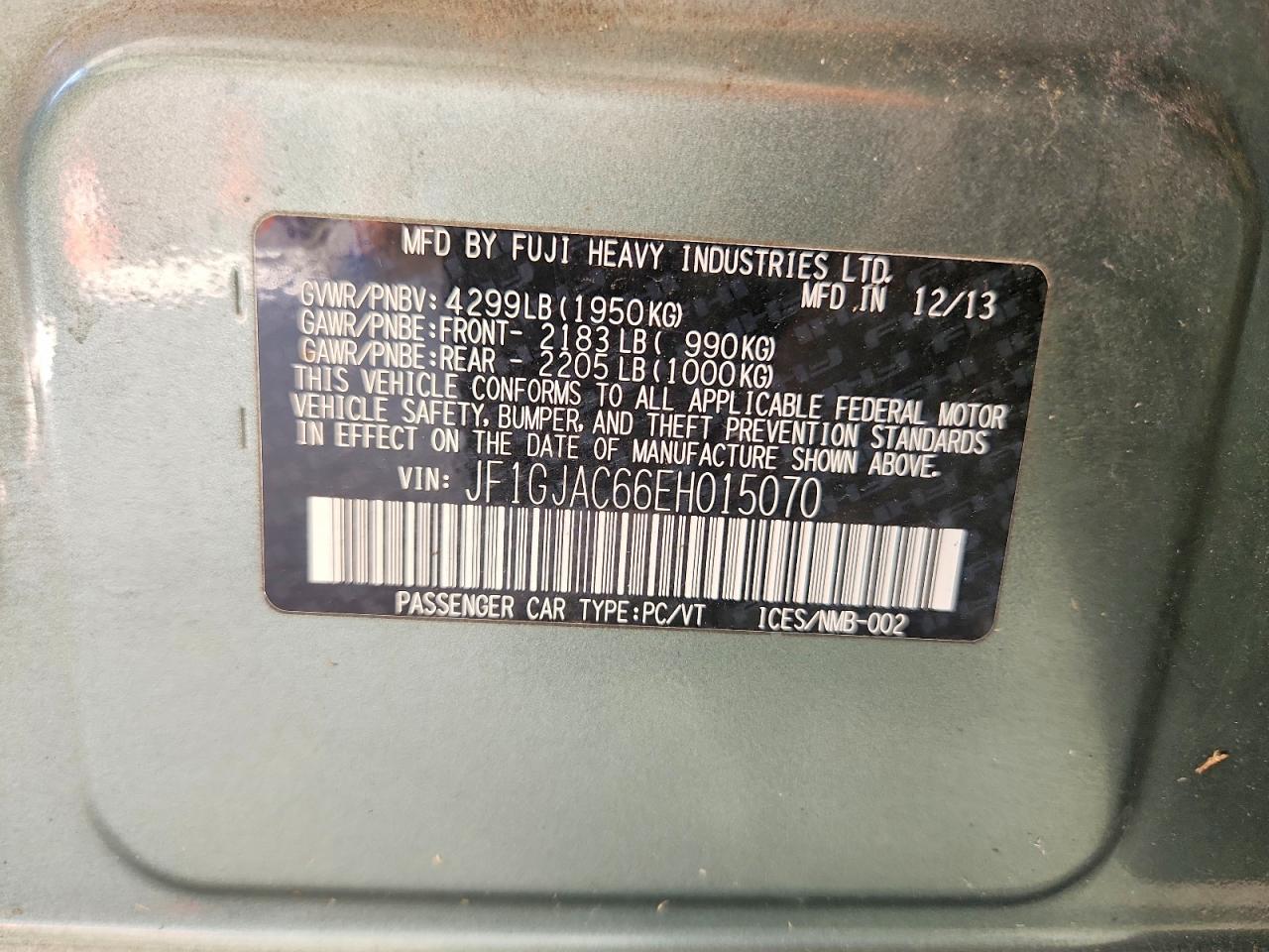 2014 Subaru Impreza Premium Green vin: JF1GJAC66EH015070