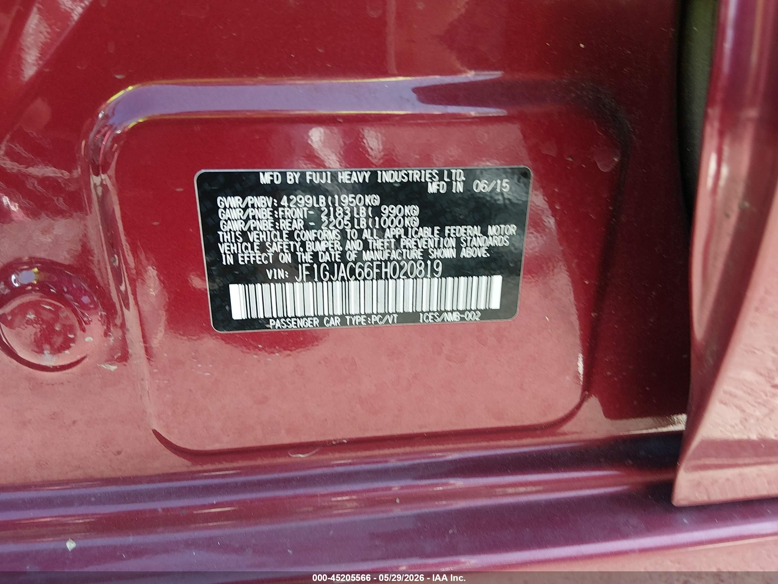 2015 Subaru Impreza 2.0i Premium Красный vin: JF1GJAC66FH020819