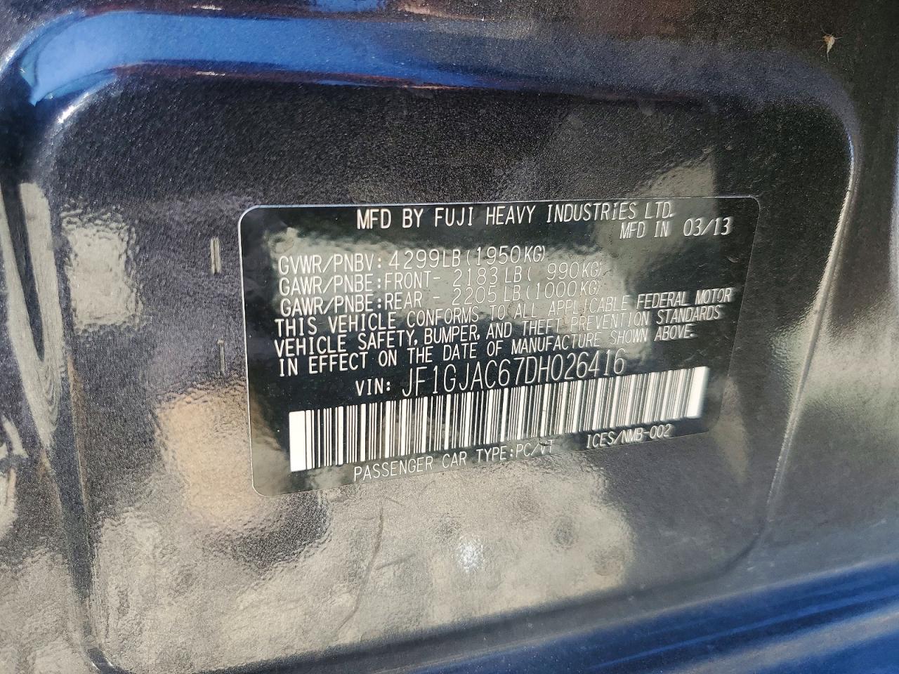 2013 Subaru Impreza Premium Charcoal vin: JF1GJAC67DH026416