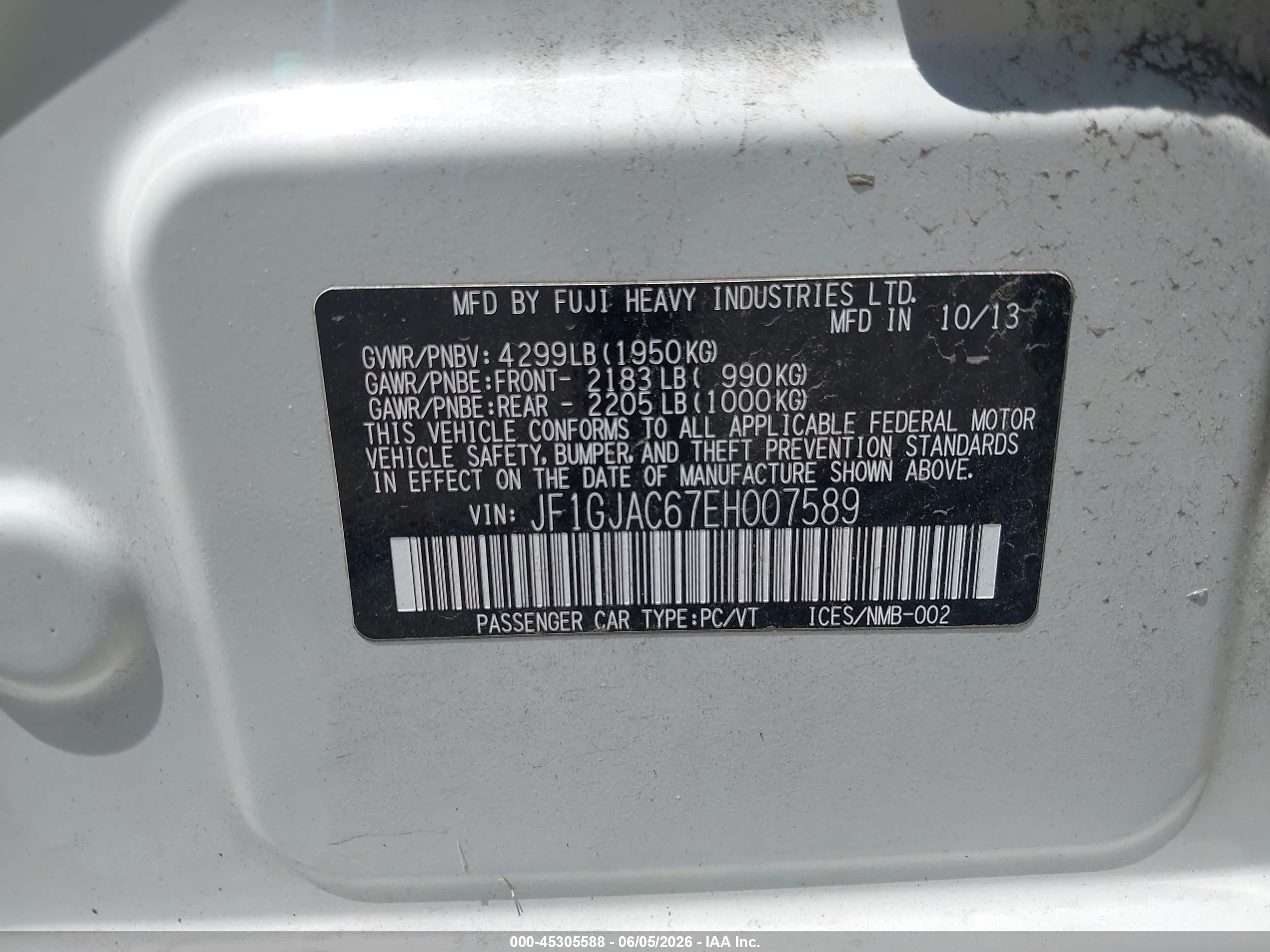2014 Subaru Impreza 2.0i Premium White vin: JF1GJAC67EH007589