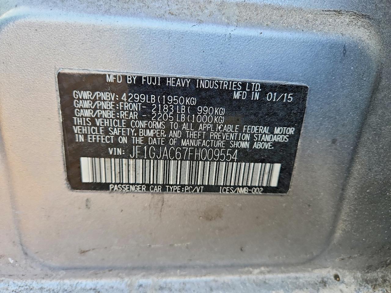 2015 Subaru Impreza Premium Silver vin: JF1GJAC67FH009554