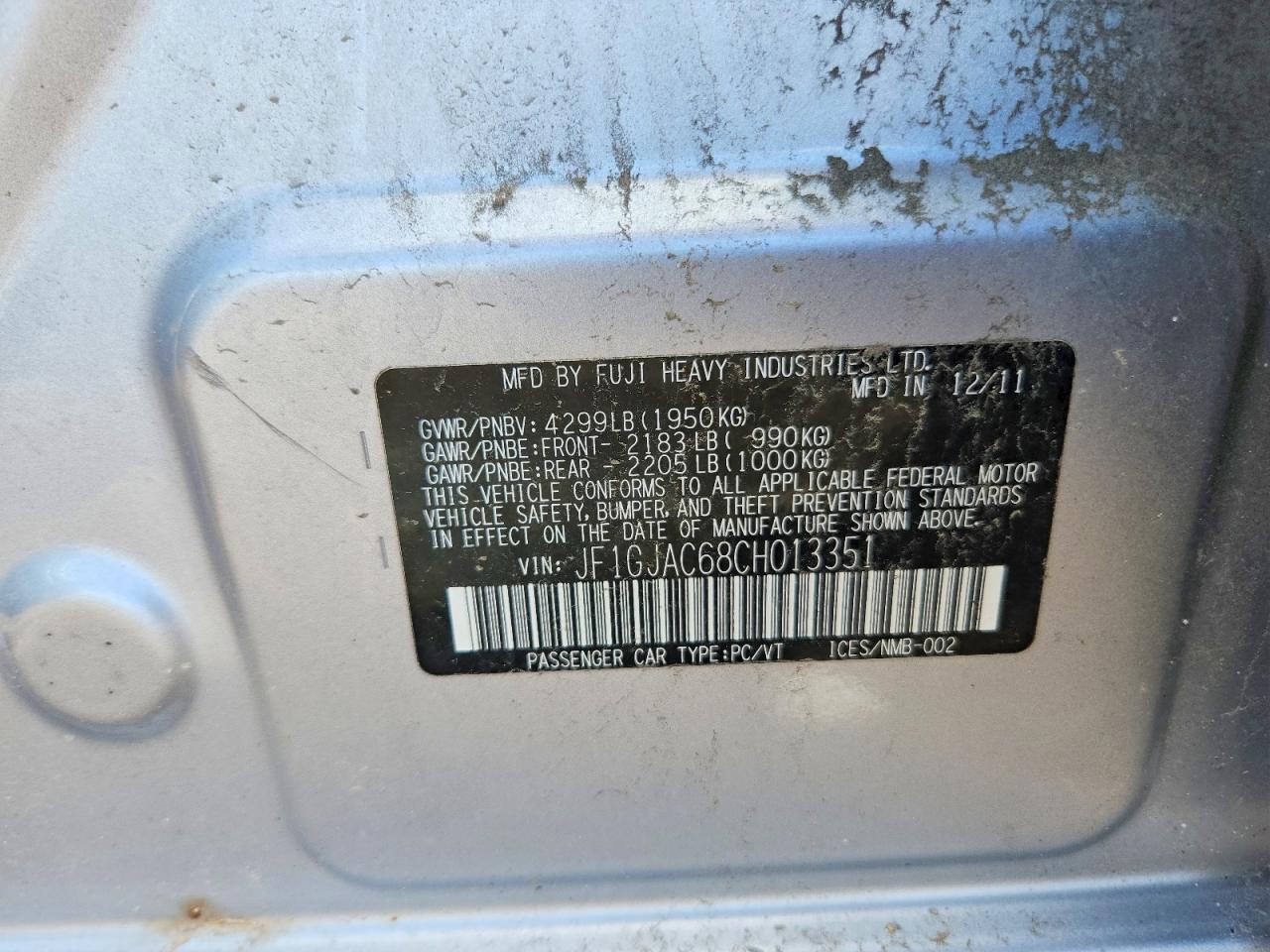 2012 Subaru Impreza Premium Серебряный vin: JF1GJAC68CH013351