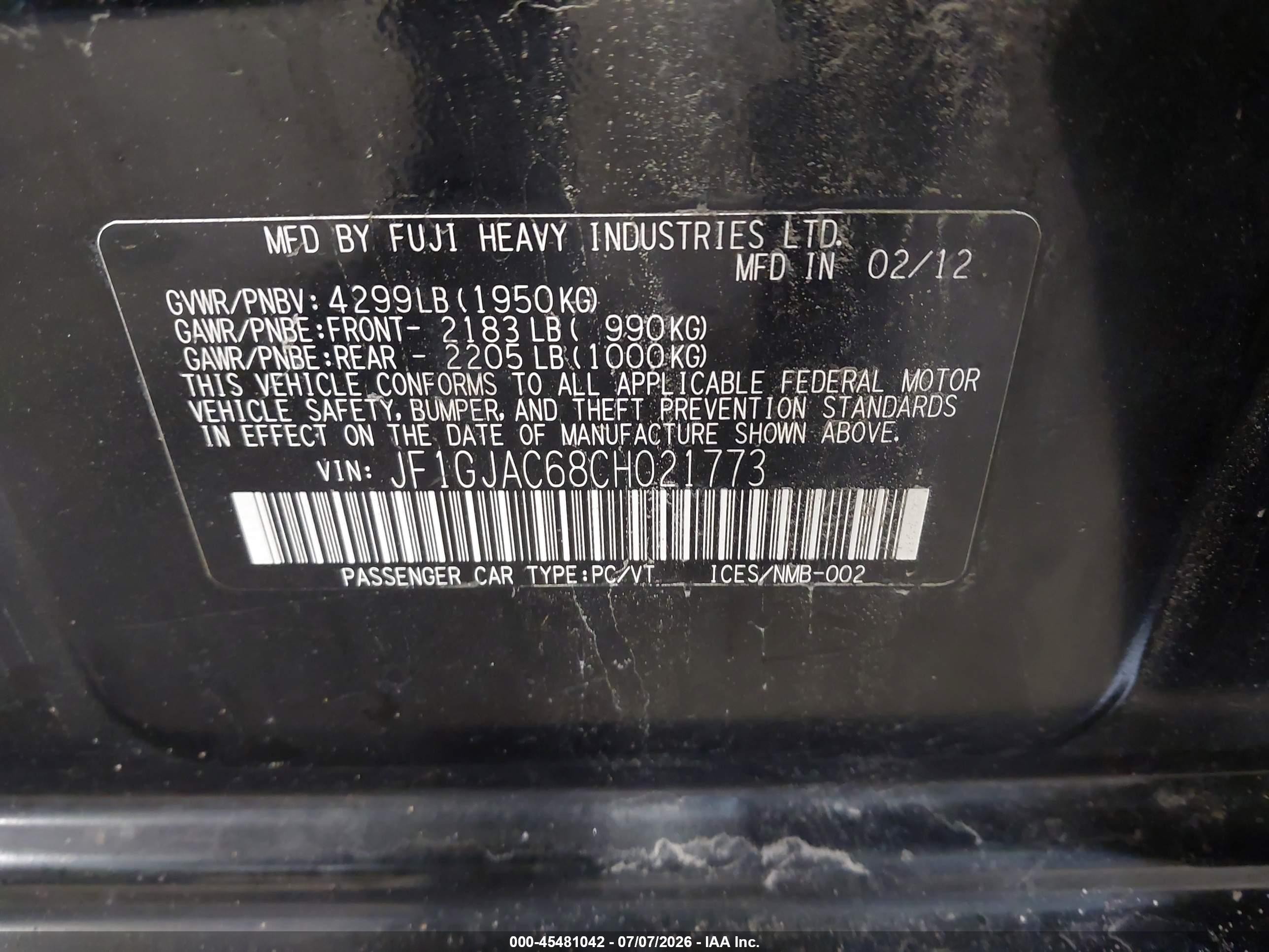 2012 Subaru Impreza 2.0i Premium Black vin: JF1GJAC68CH021773
